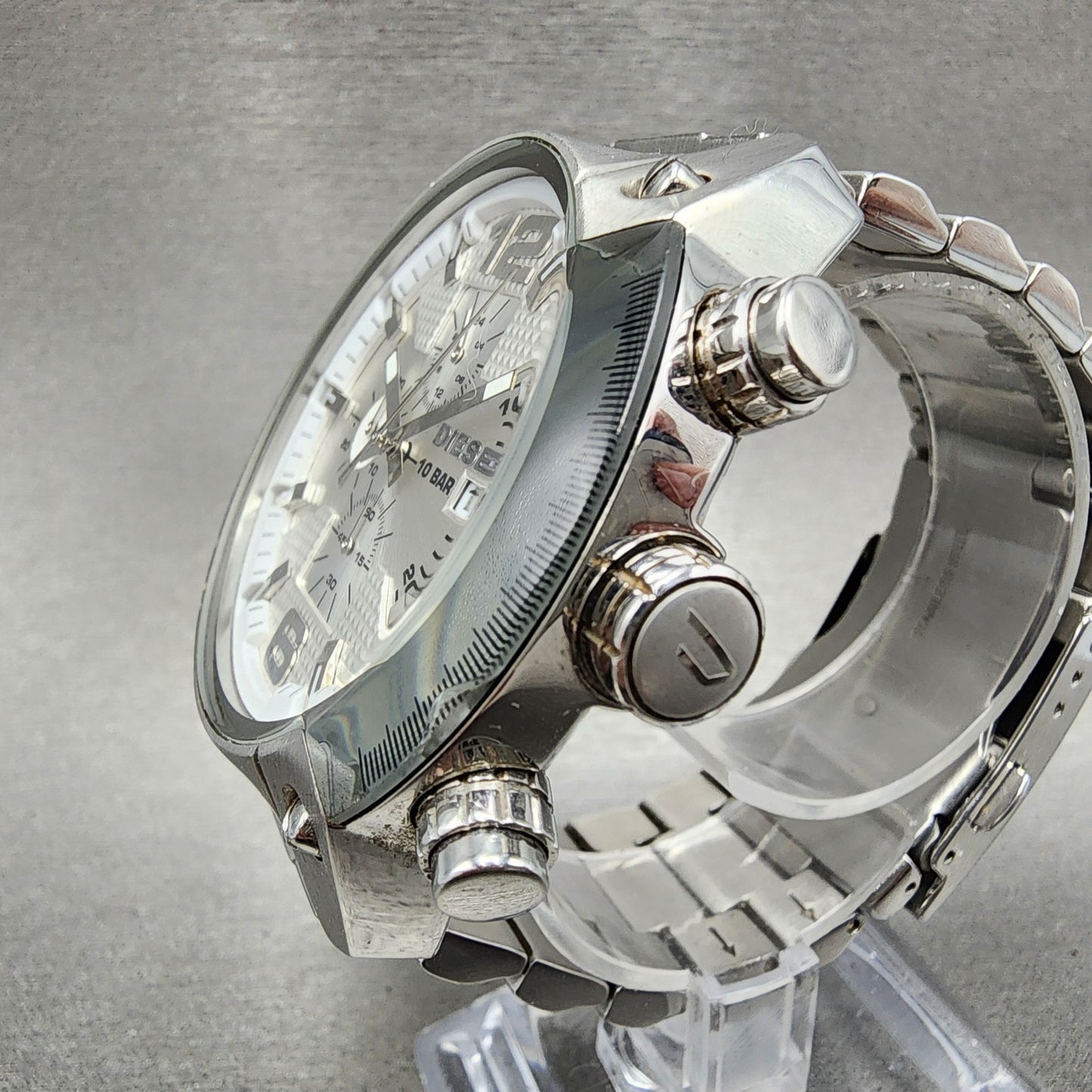 Diesel Overflow Chronograph Watch Men 50mm White Dial Steel Date Round New Batt