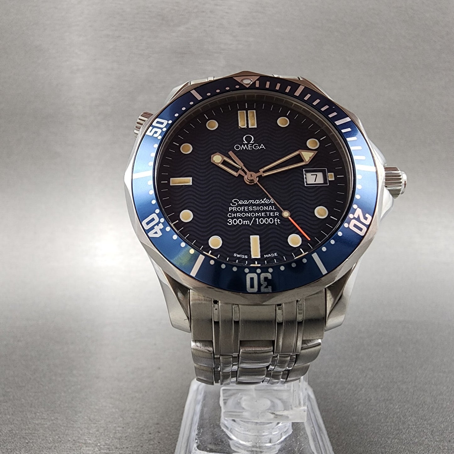 Omega Seamaster 300 Watch Men 41mm Blue Dial Steel Date Automatic Serviced Box
