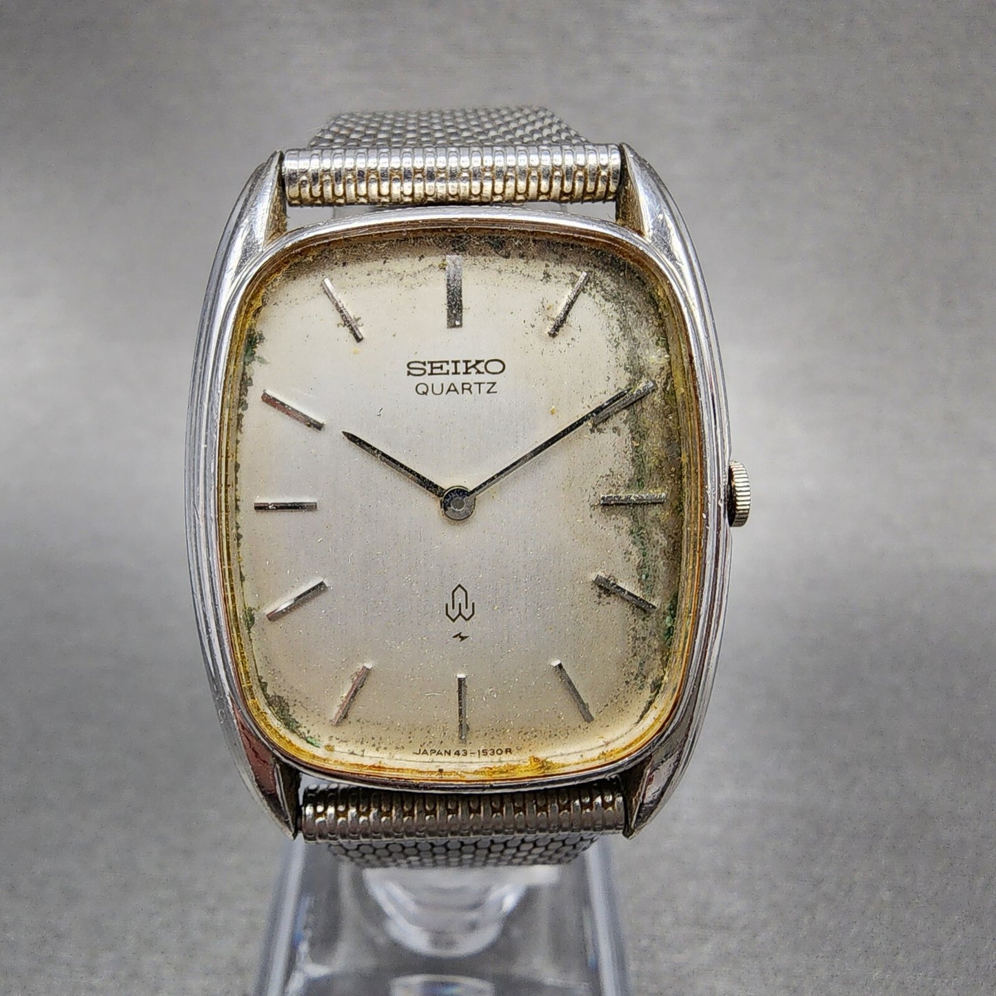 Seiko Tank Watch Men 29mm Silver Dial Silver Tone Rectangle 43-5200 PARTS