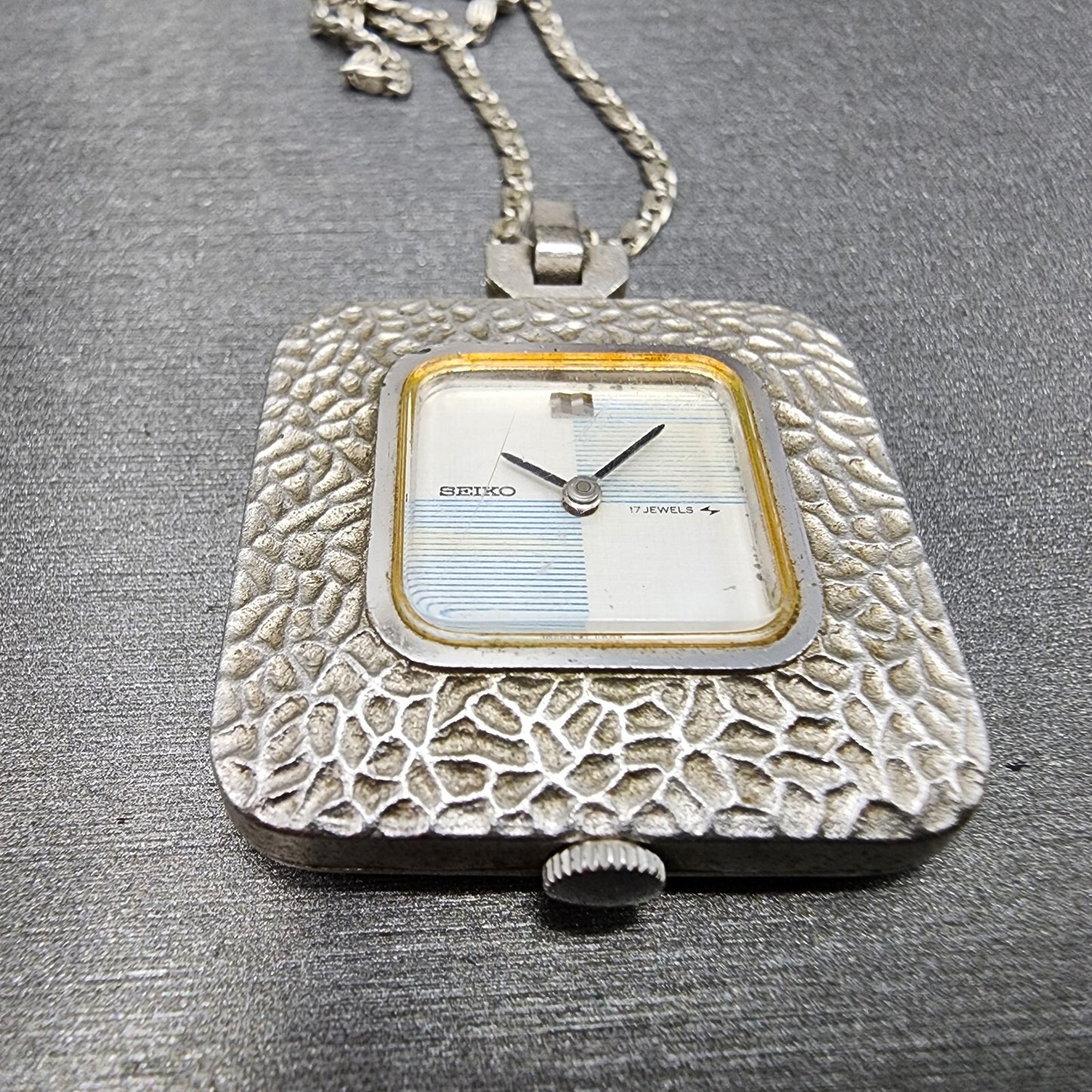 VTG Seiko Necklace Watch Unisex 30mm Silver Dial Gold Plated Square 21-3150 Runs