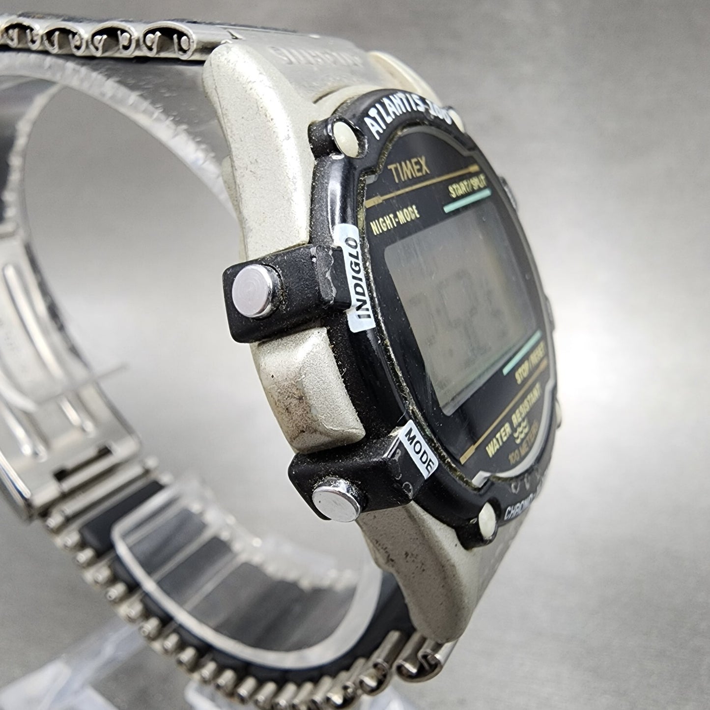 Timex Atlantis 100 Watch Men 40mm Digital Silver Black Tone Round New BatteryD67