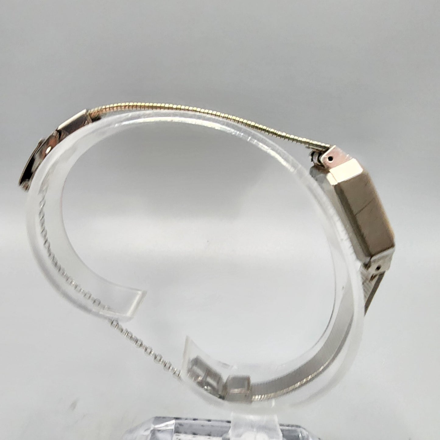 Seiko Watch Women Silver Tone Blue&White Dial Manual Wind 18mm Rectangle Runs