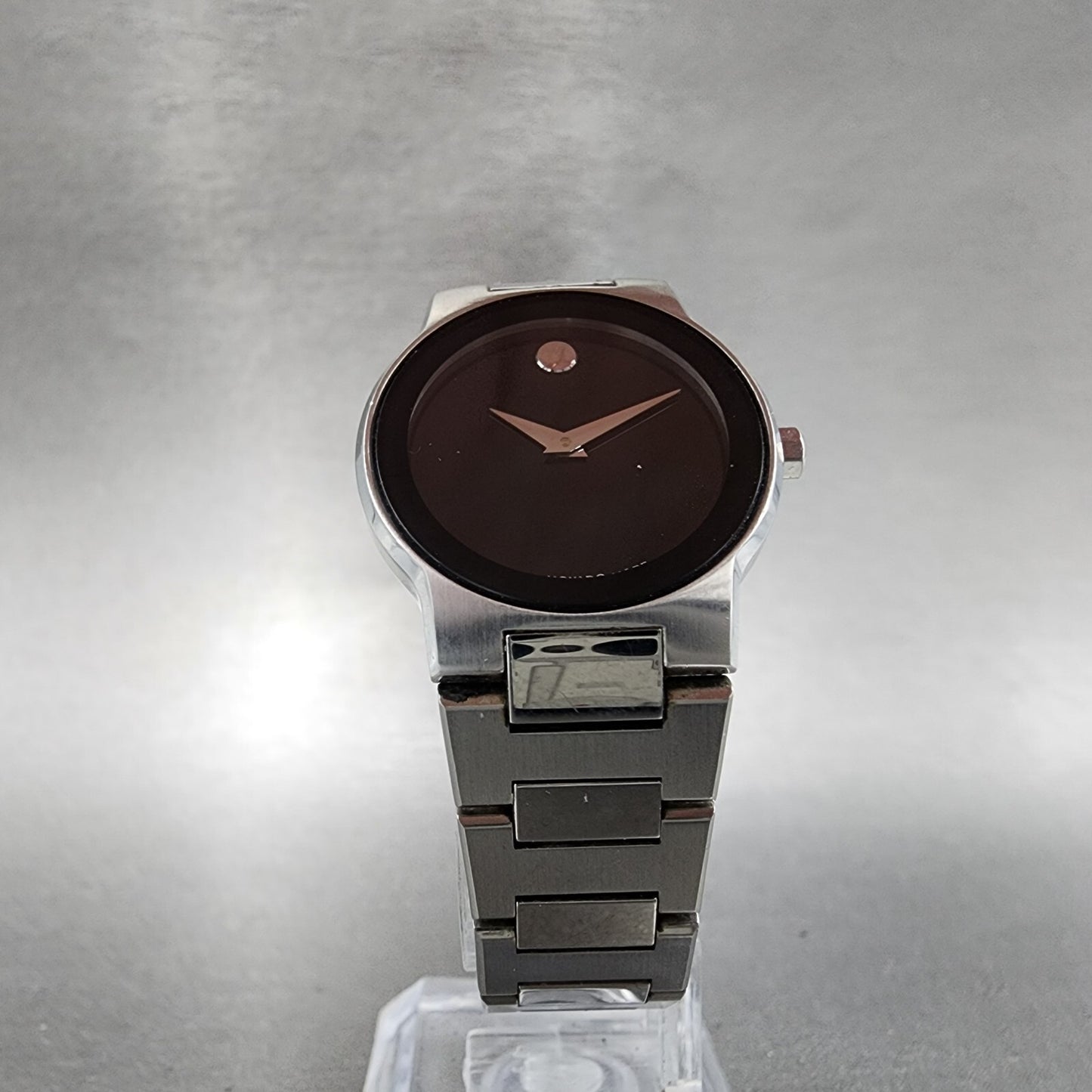 Movado Safiro Watch Women 26mm Black Dial Steel Round 0605806 New Battery