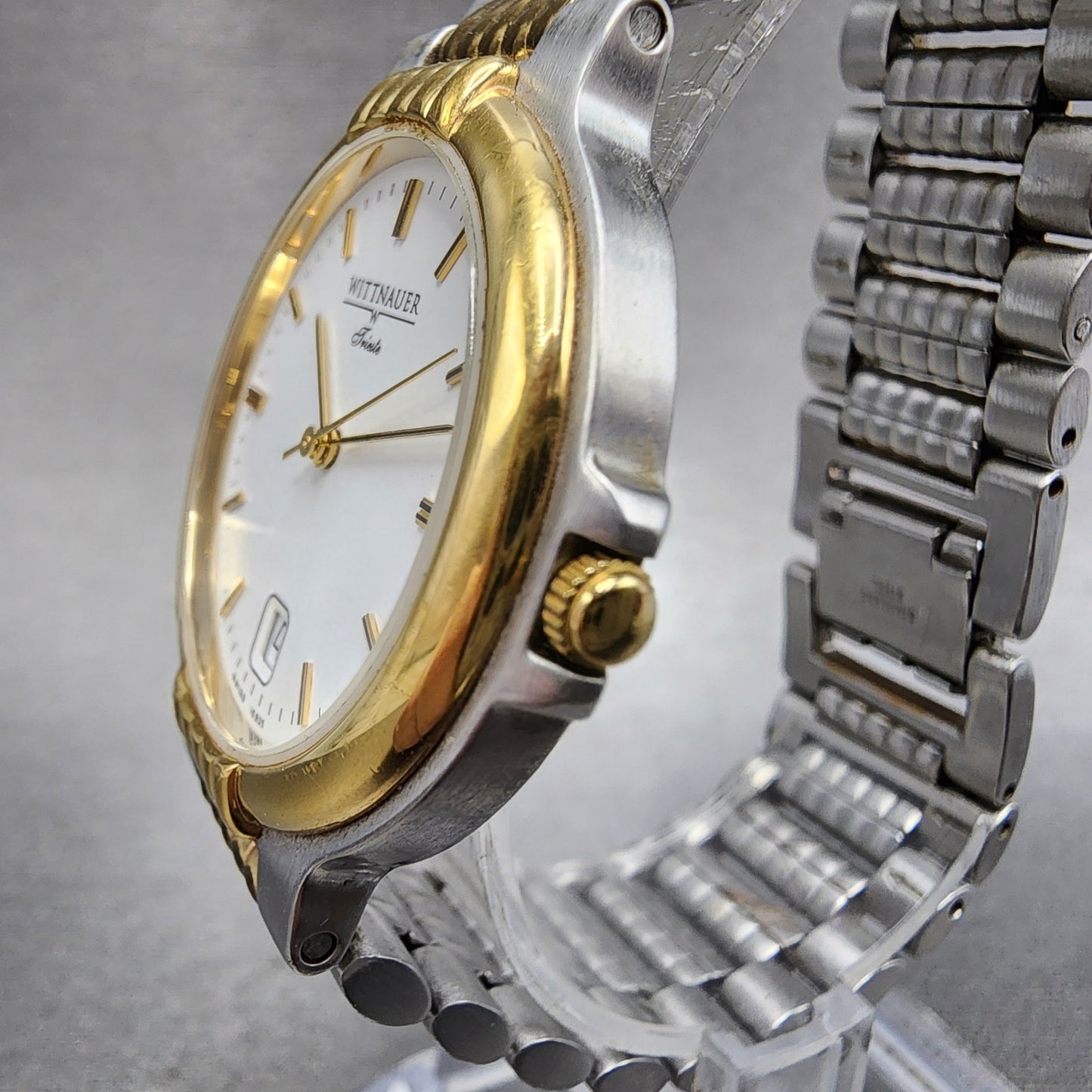 Wittnauer Trieste Watch Men 34m White Dial Two Tone Date Round New Battery