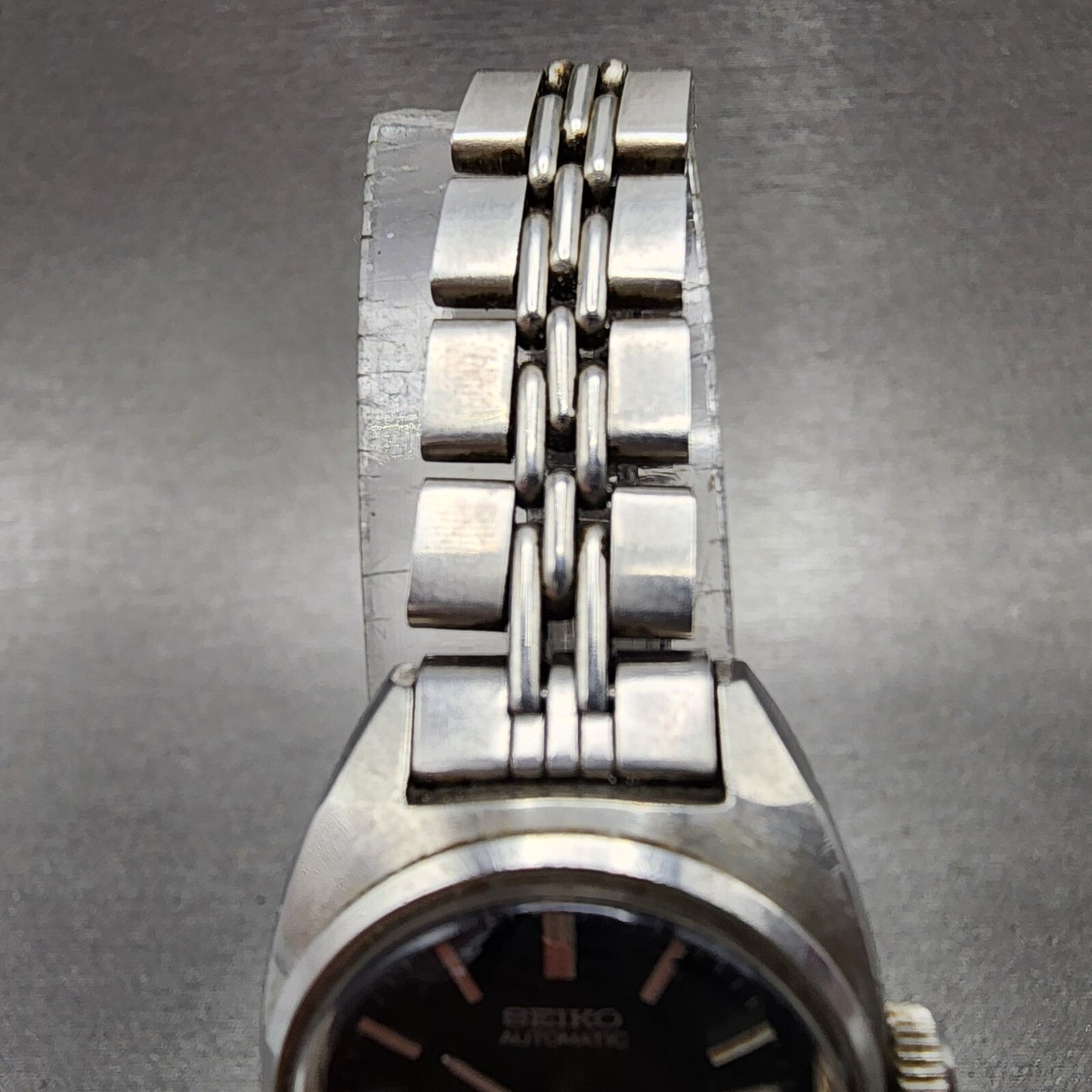 Seiko Automatic Watch Women 24mm Black Dial Silver Tone Date 2205-0050 Runs