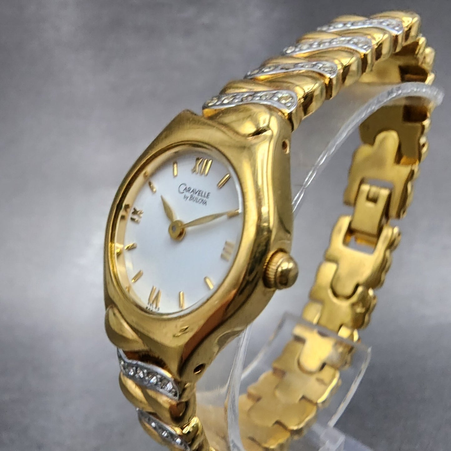 Bulova Caravelle Watch Women 21mm White Dial Two Tone Crystal Accents New Batt