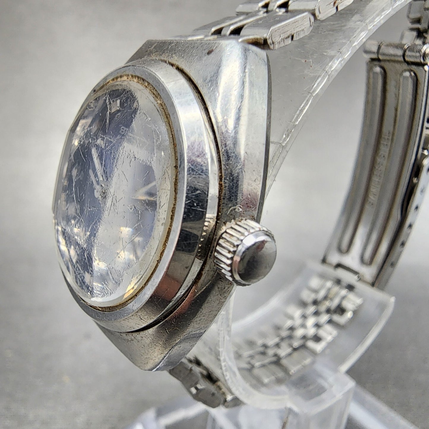 Seiko Automatic Watch Women 25mm Blue Dial Silver Tone Date 2205-0520 Runs