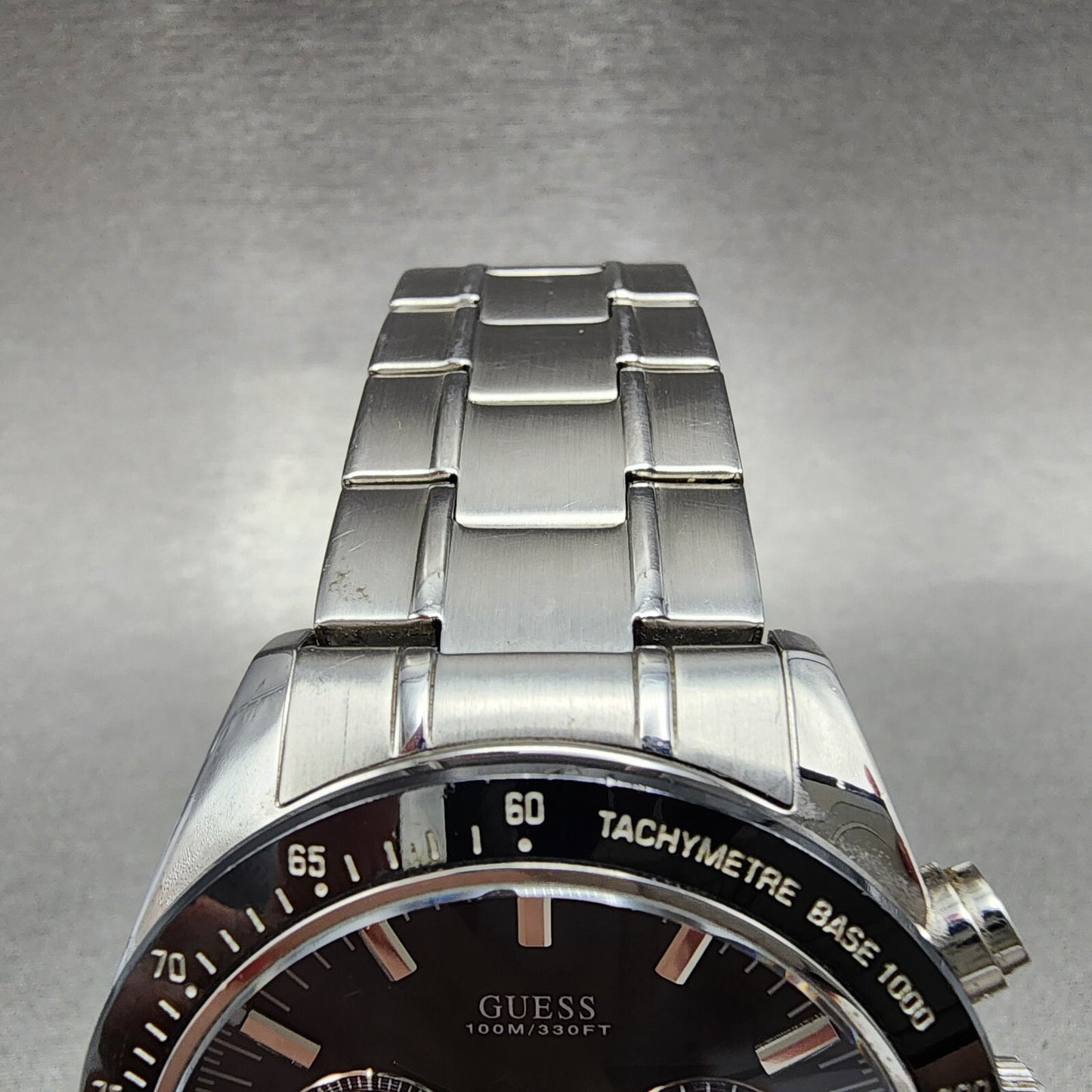 Guess Chronograph Watch Men 42mm Black Dial Steel Round U12505G1 New Battery