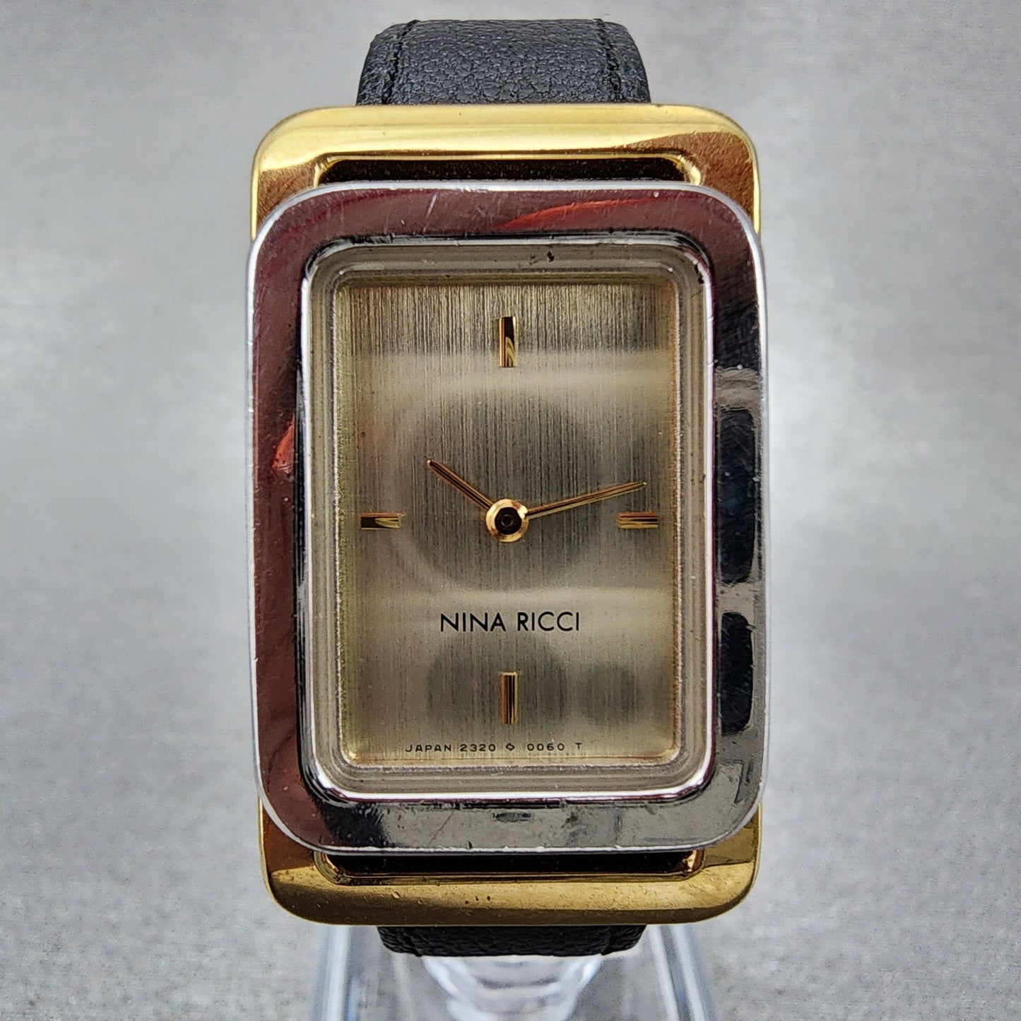 Nina Ricci Tank Watch Women 21mm Champagne Dial Two Tone Rectangle New Battery