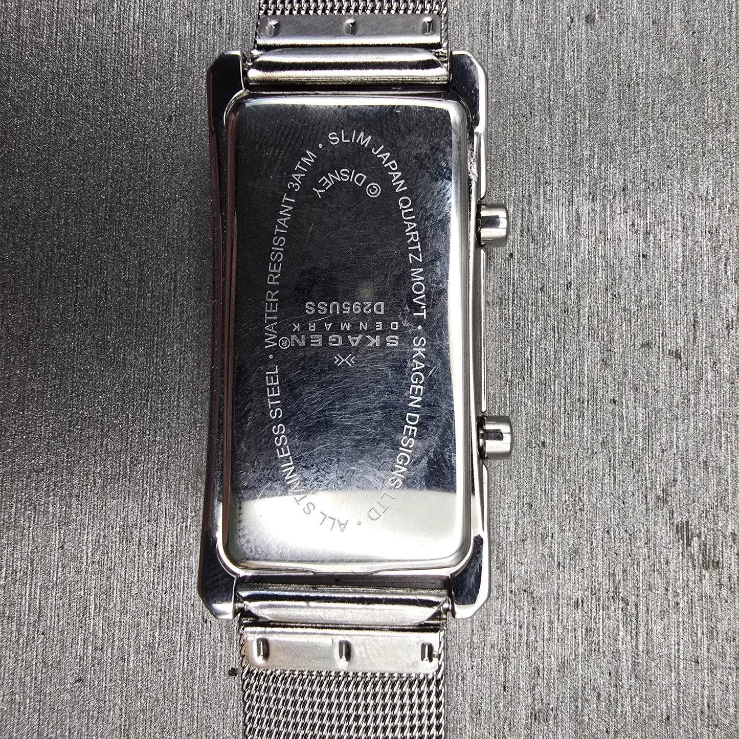 Skagen Disney Tank Watch Women 22mm Dual Time Silver Tone D295USS New Battery10