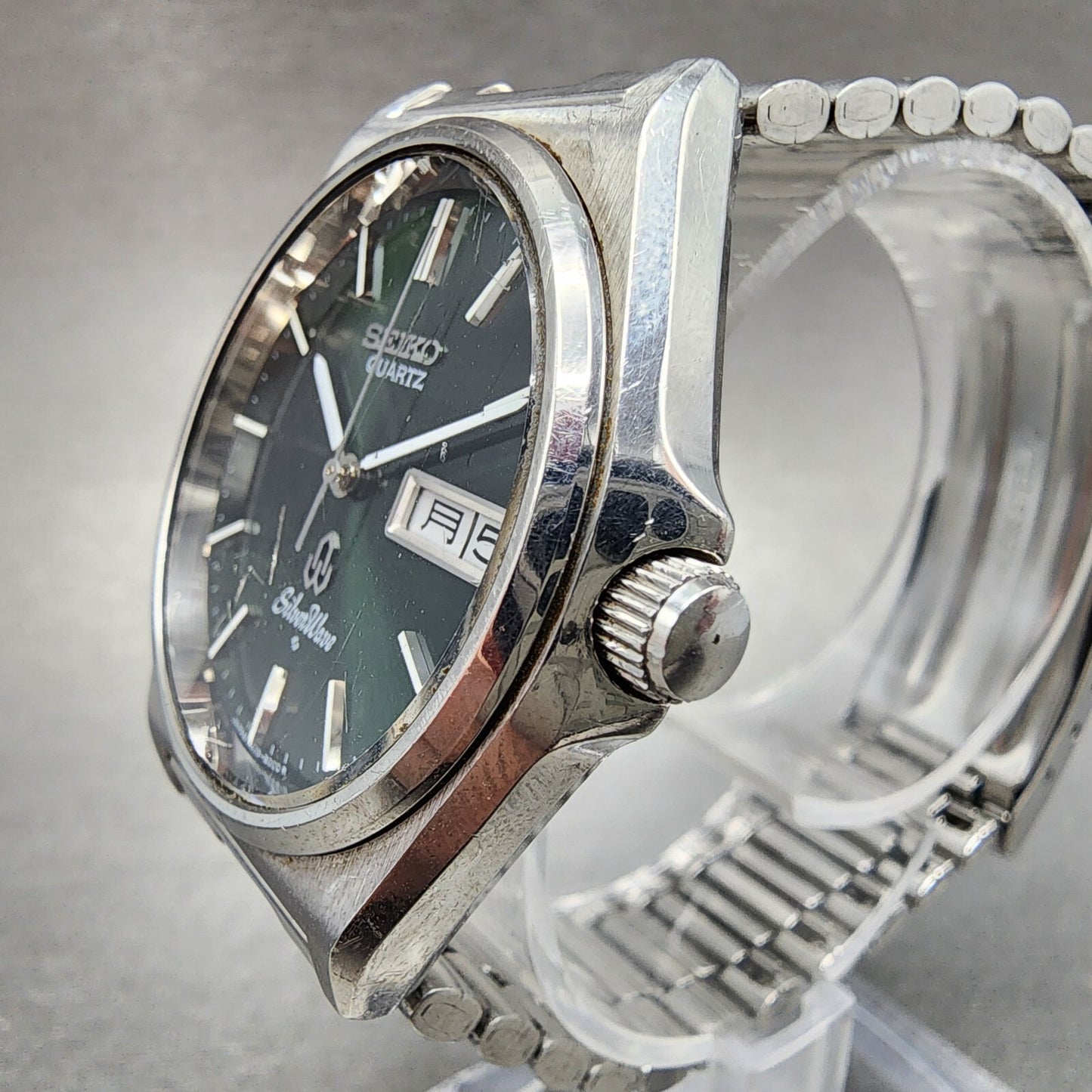Seiko SilverWave Watch Men 36mm Green Dial Silver Tone Daydate 8229-8000 NewBat