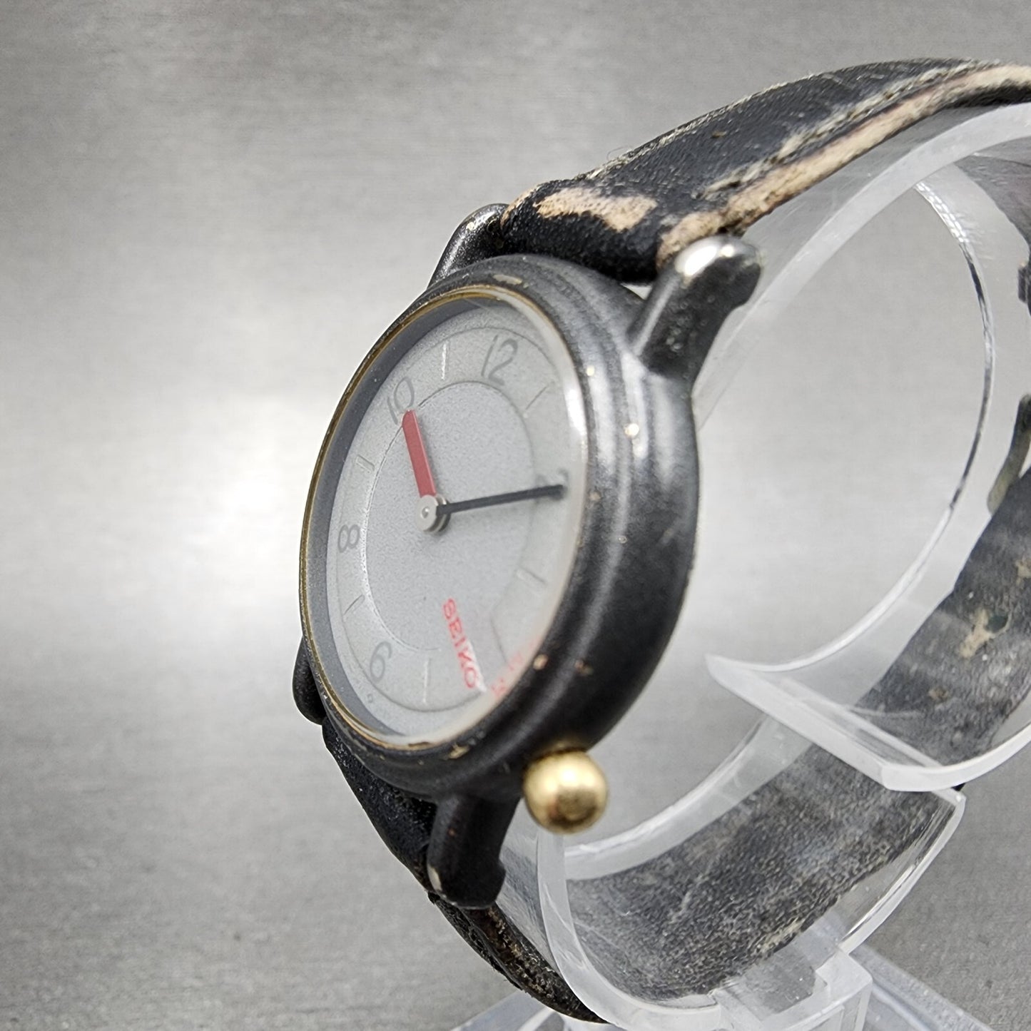 Seiko Watch Women 25mm Gray Dial Black Tone Round 2P20-0B39 New Battery VTG