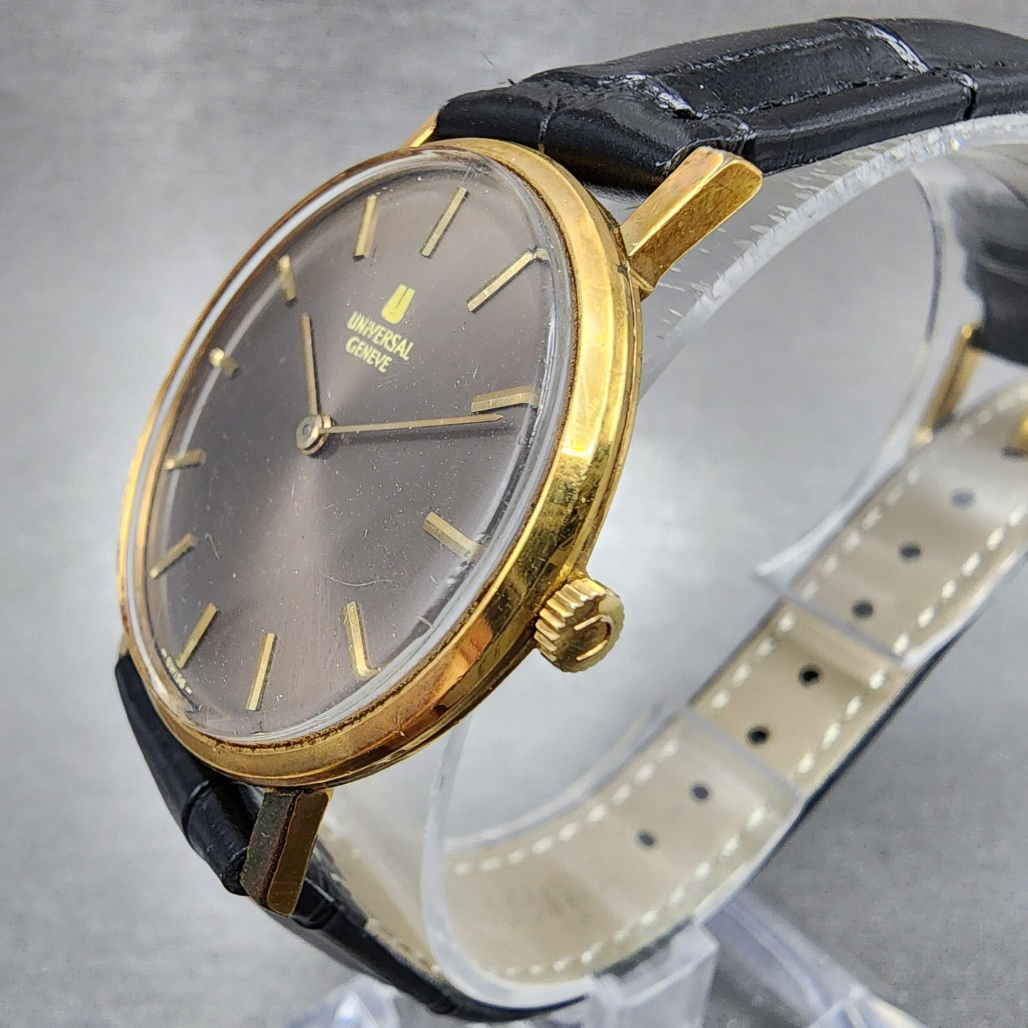 Universal Geneve Watch Men 32mm Brown Dial Gold Plated Manual Wind 542109 READ!!