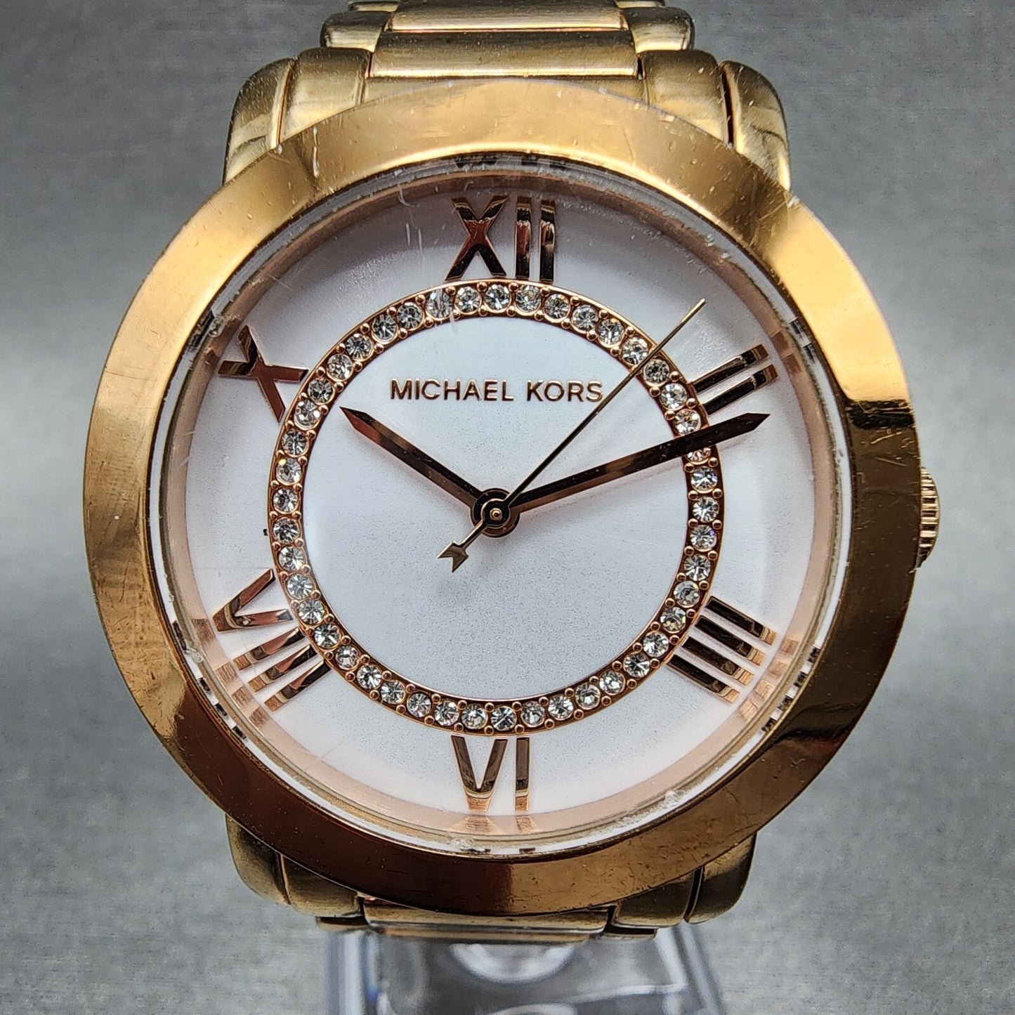 Michael Kors Watch Women 34mm White Dial Rose Gold Tone Round MK-3530 New Batt