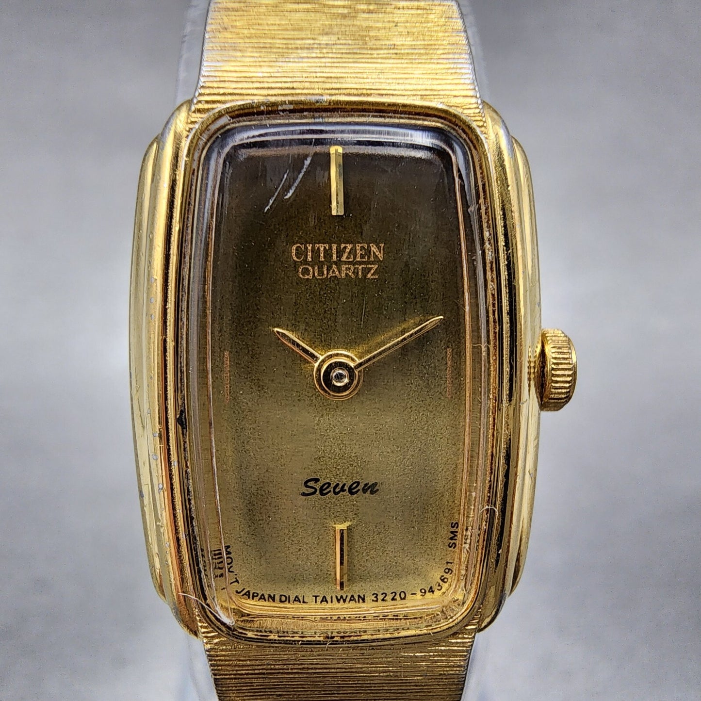 VTG Citizen Seven Watch Women 16mm Brown Dial Gold Tone Rectangle New Battery