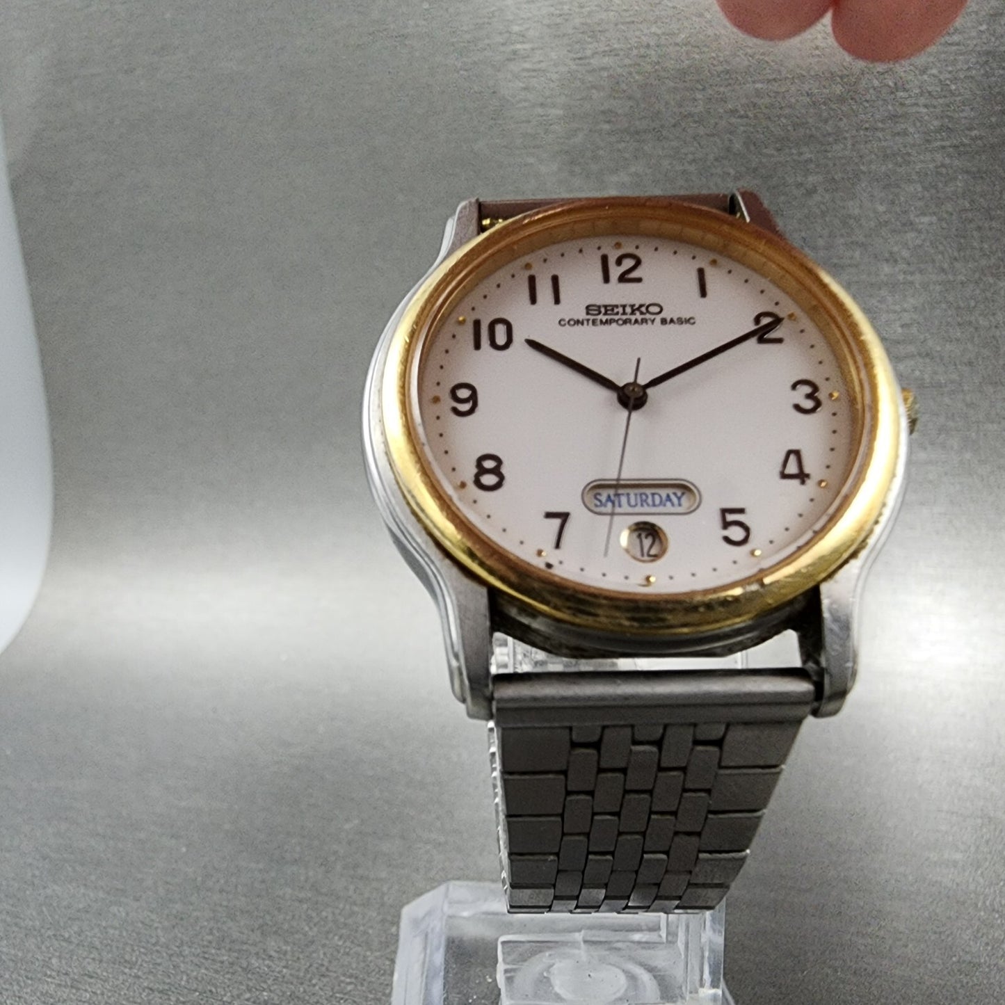 Seiko Watch Men 34mm White Dial Two Tone Daydate Round 5h23-7090 New Battery