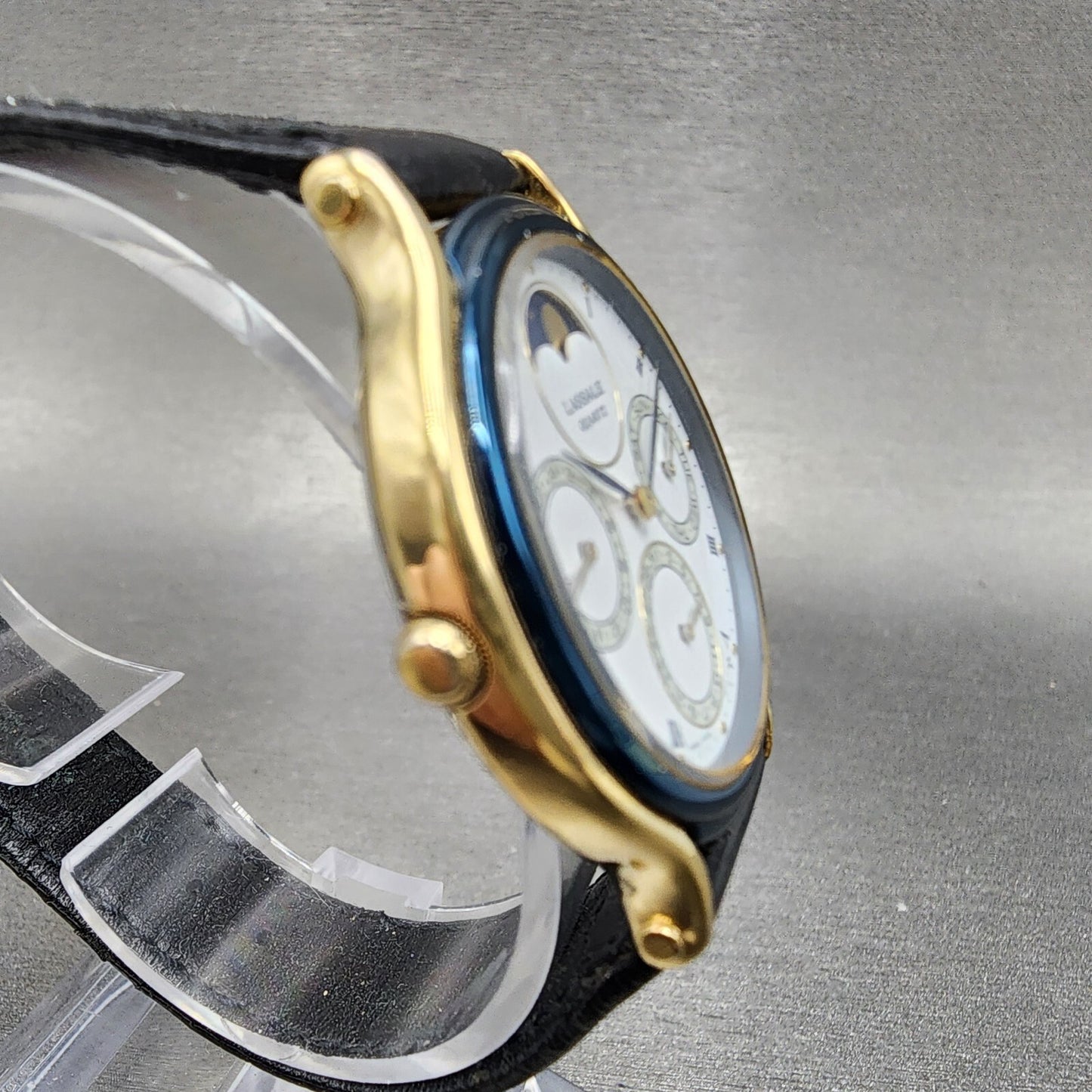 Seiko Lassale Moonphase Watch Men 34mm White Dial Gold Tone Daydate Round Newbat