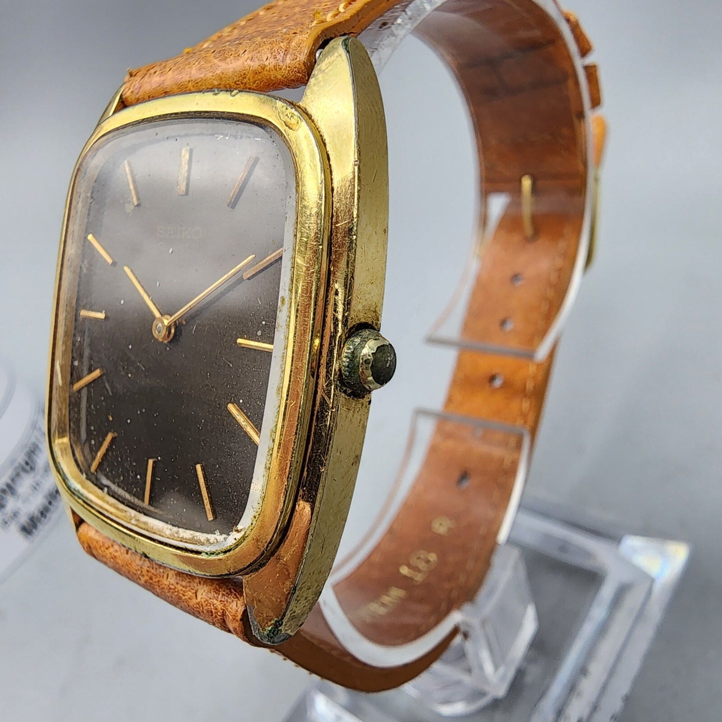 VTG Seiko Watch Men Gold Tone Brown Dial 29mm Oval 7800-5189 New Battery