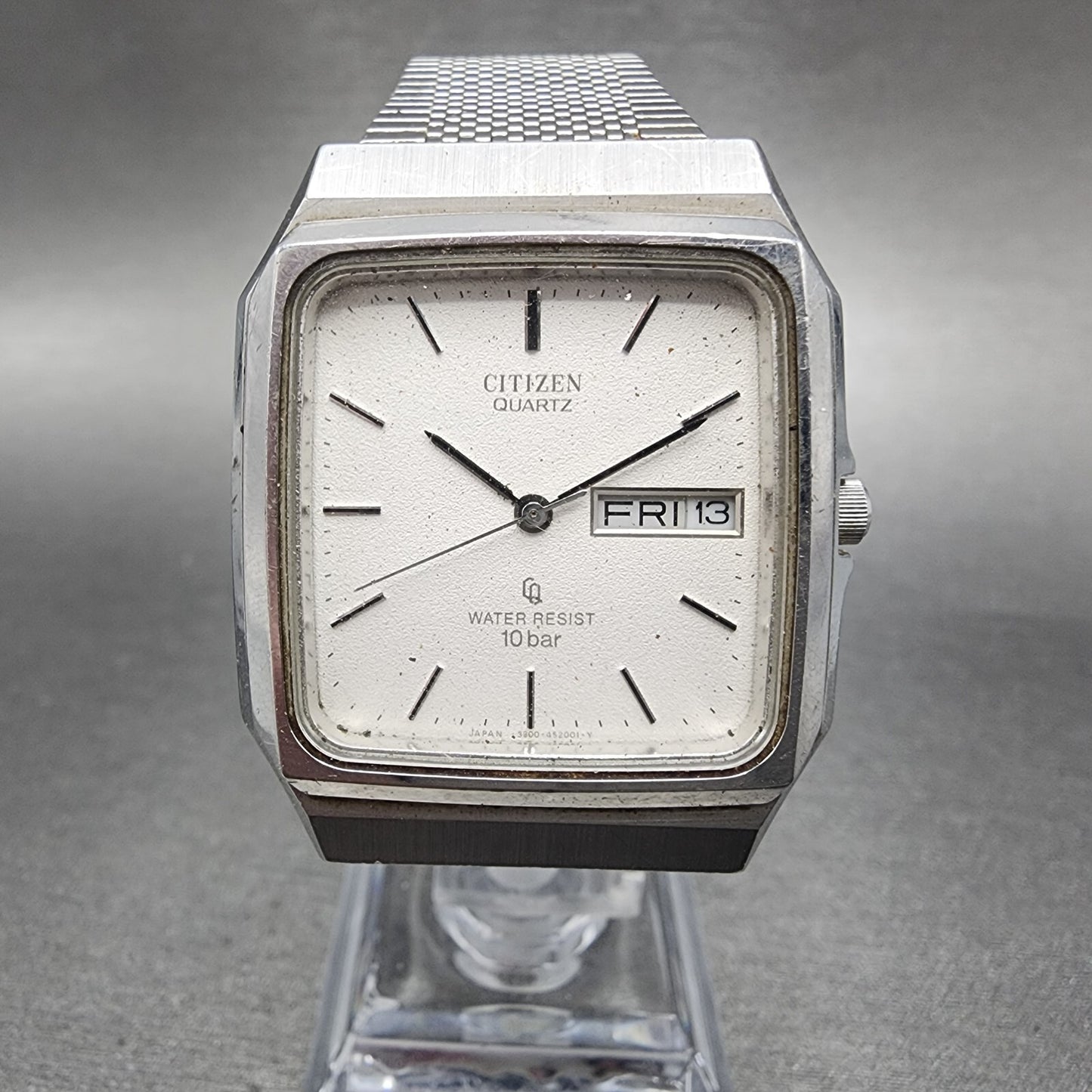 Citizen Tank Watch Men 32mm White Dial Steel Daydate Rectangle 3800-451287 PARTS