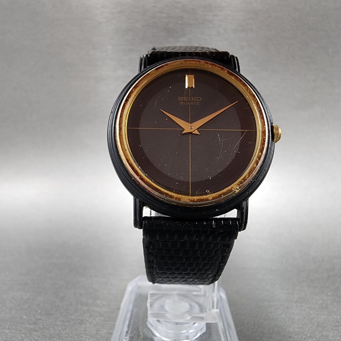 Seiko Watch Men 32mm Black Dial Black Tone Oval 6530-5129 PARTS
