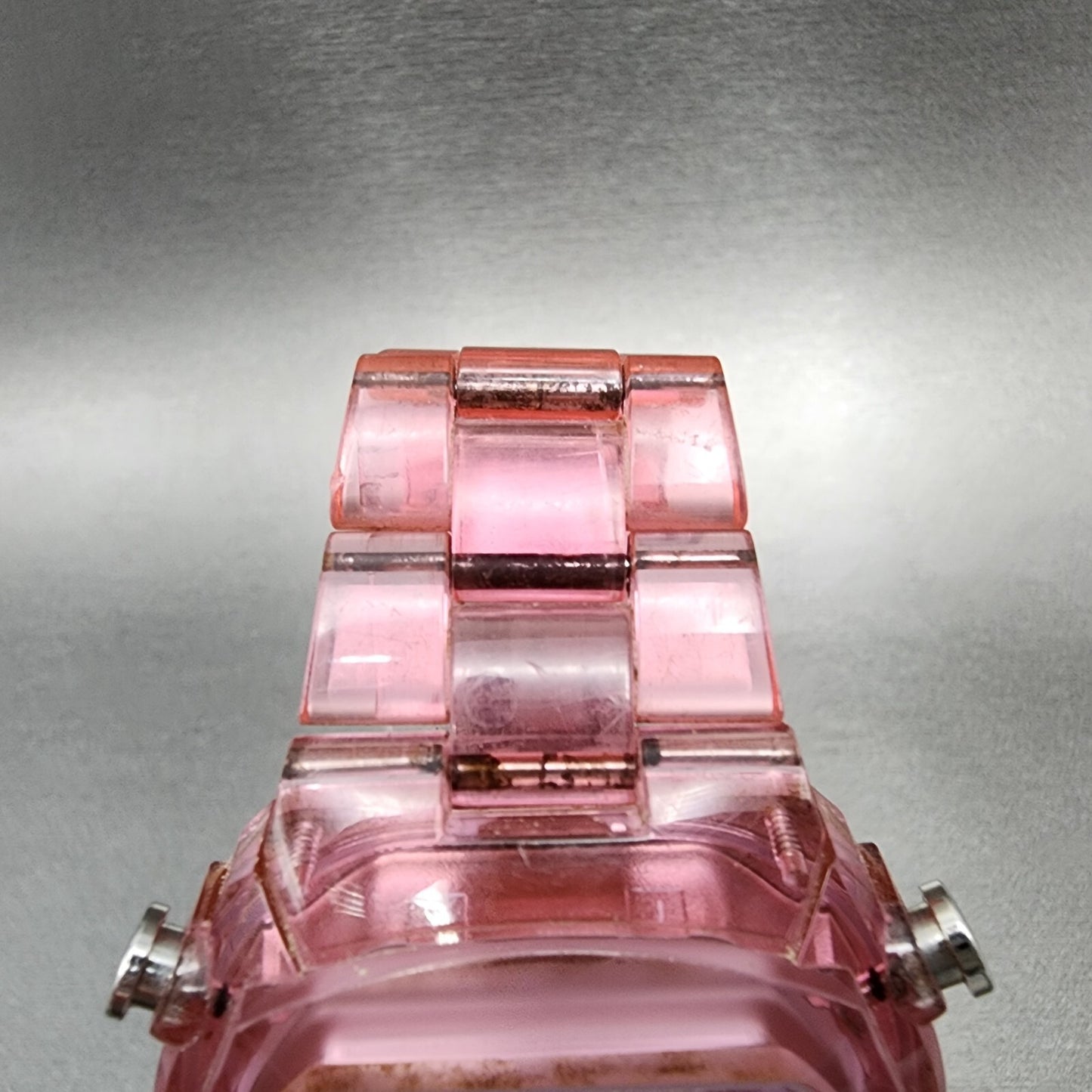 Adidas Digital Watch Women 44mm LCD Display Pink Clear Case Oval New Battery