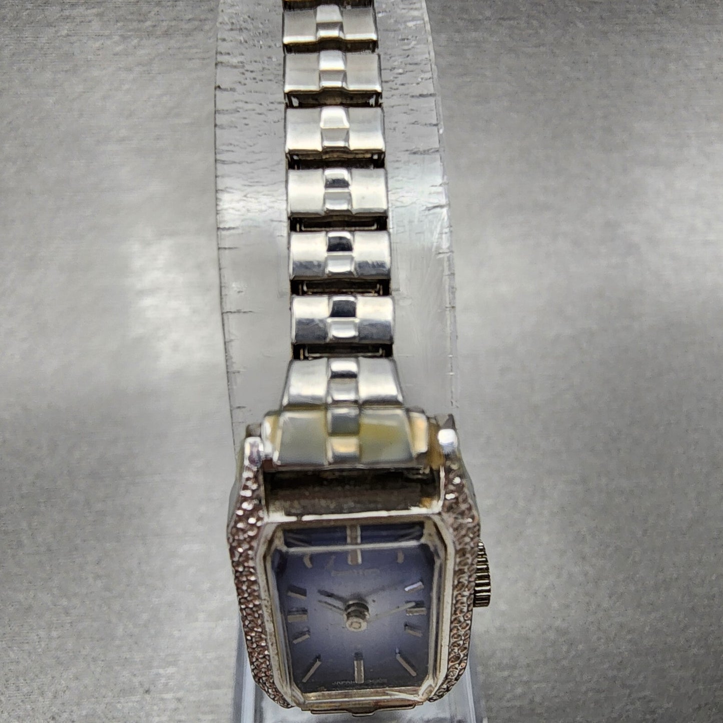 VTG Seiko Watch Women 15mm Blue Dial Silver Tone Manual Wind Rectangle Runs