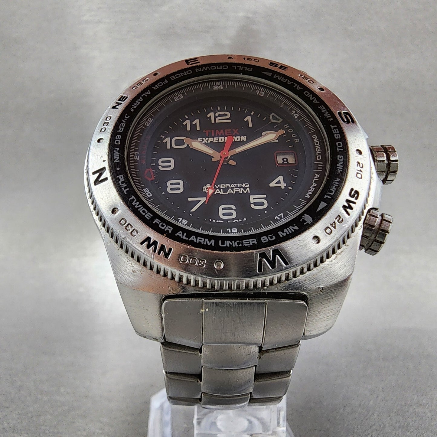 Timex Expedition Watch Men 42mm Black Dial Silver Tone Date New Battery READ!!