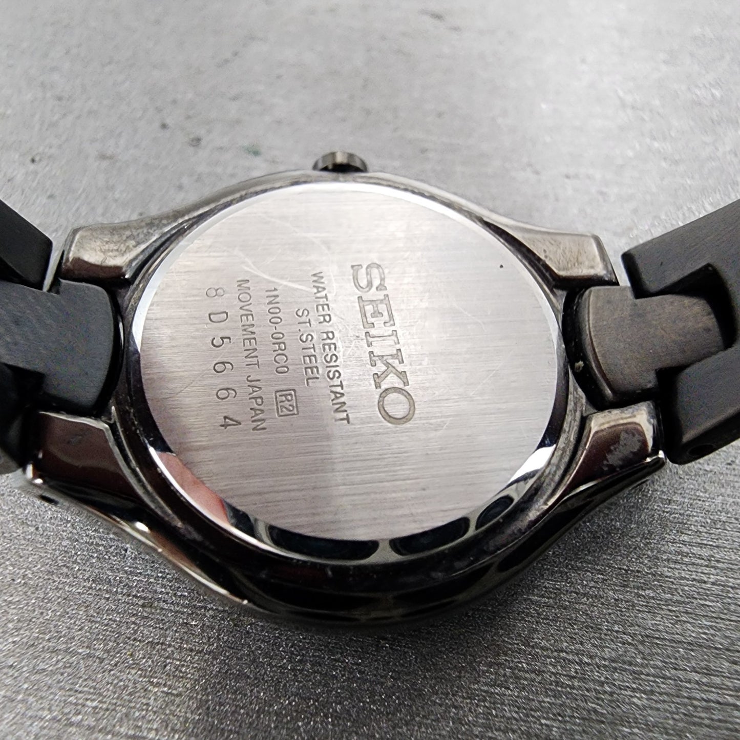 Seiko Watch Women 25mm Black Dial Black Tone Diamond 1n00-0rc0 New Battery