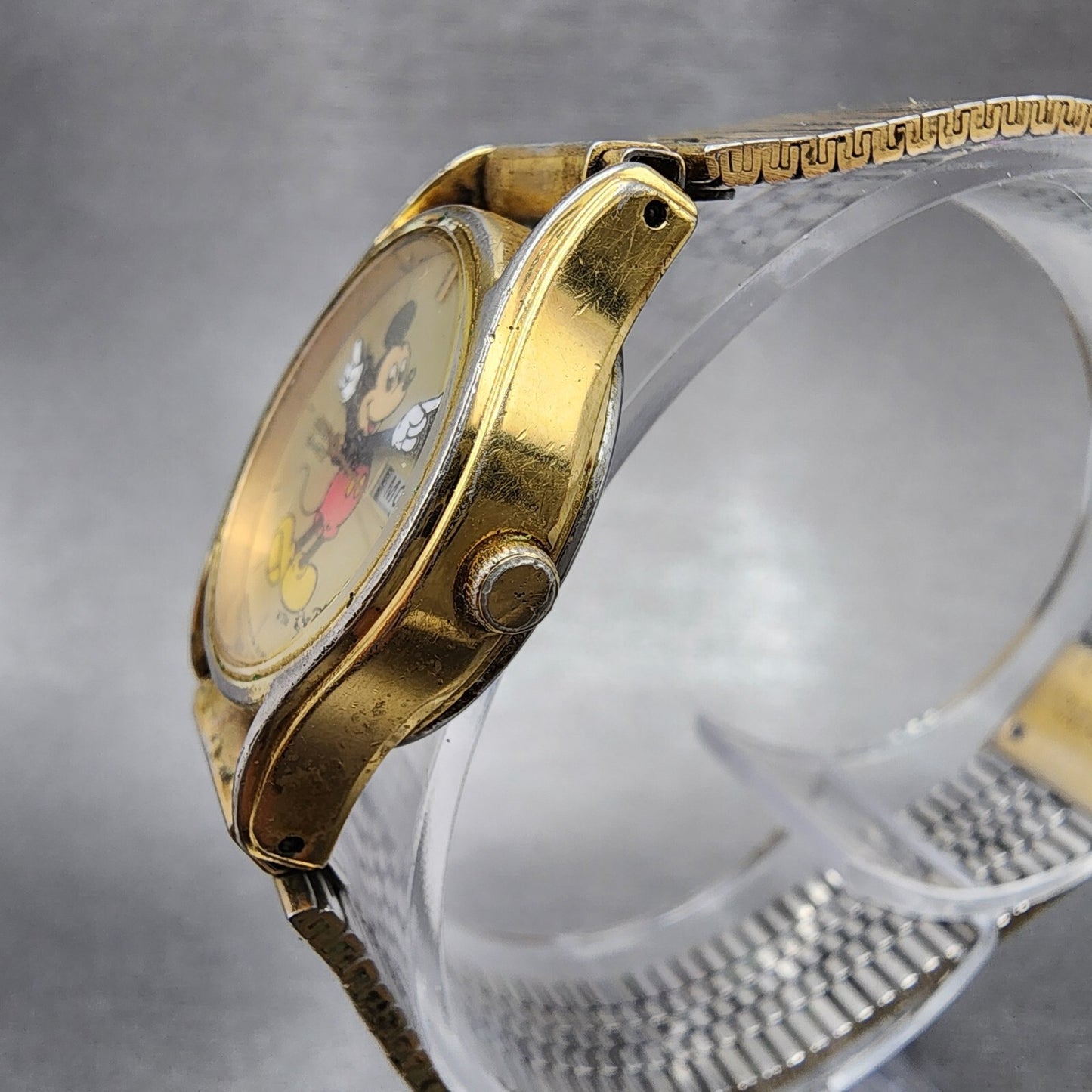 VTG Seiko Mickey Mouse Watch Women 22mm Cream Dial Gold Tone Daydate New Battery