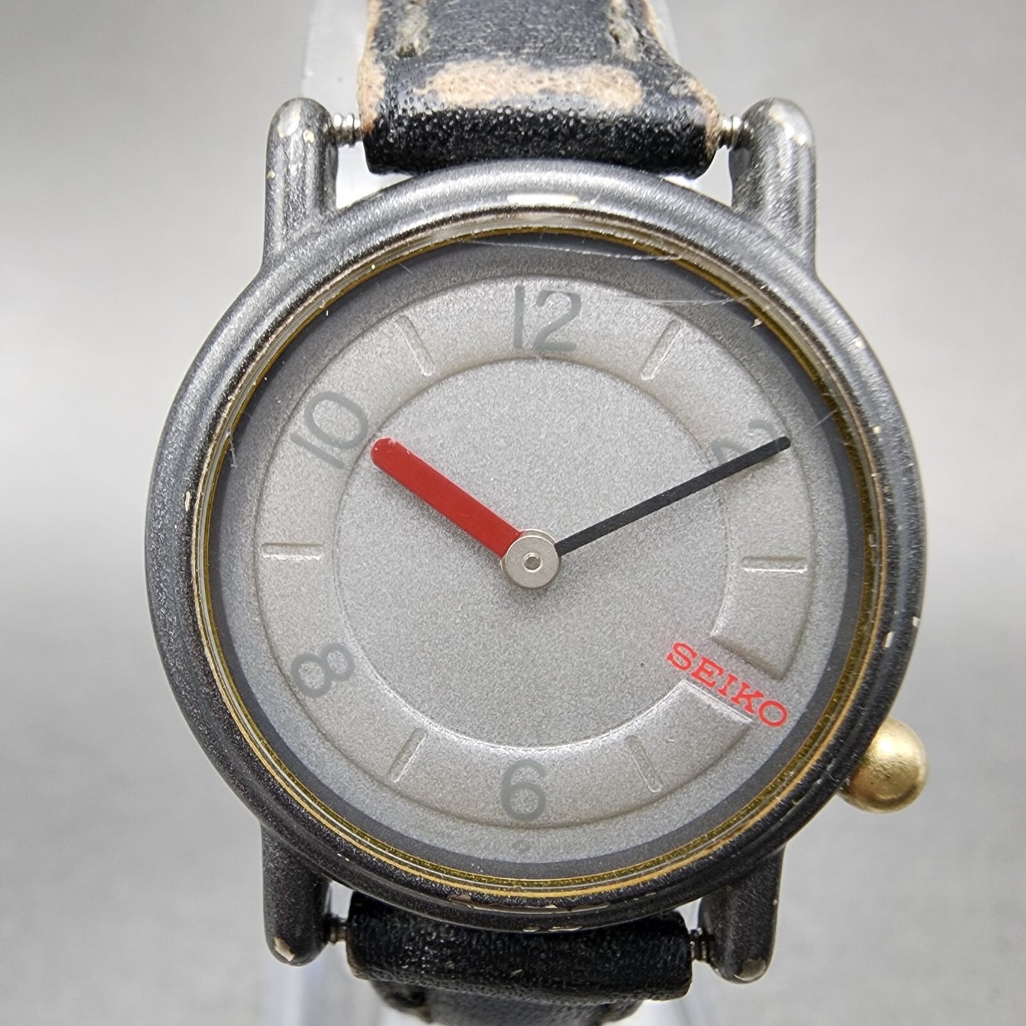 Seiko Watch Women 25mm Gray Dial Black Tone Round 2P20-0B39 New Battery VTG