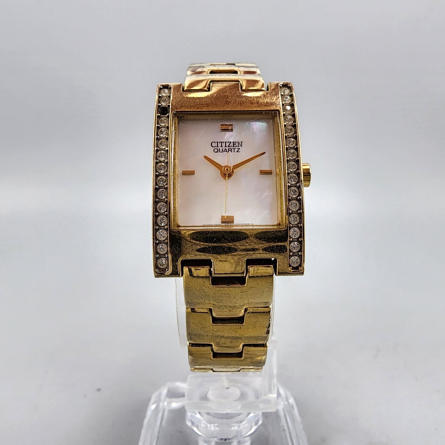 Citizen Tank Watch Women 20mm MOP Dial Gold Tone Rectangle 5930-S072051 New Batt