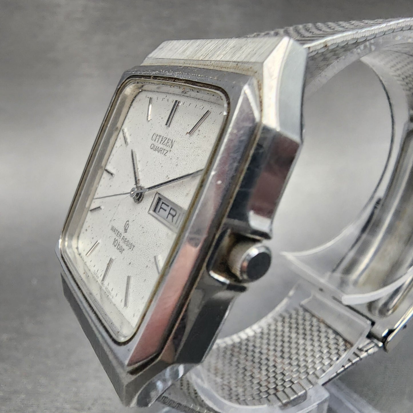 Citizen Tank Watch Men 32mm White Dial Steel Daydate Rectangle 3800-451287 PARTS