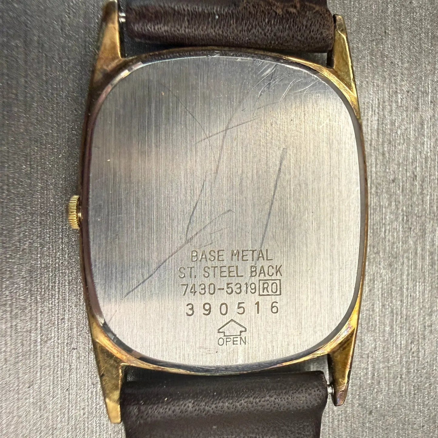 Seiko Watch Men 27mm Gold Dial Gold Tone Rectangle 7430-5319 New Battery VTG10