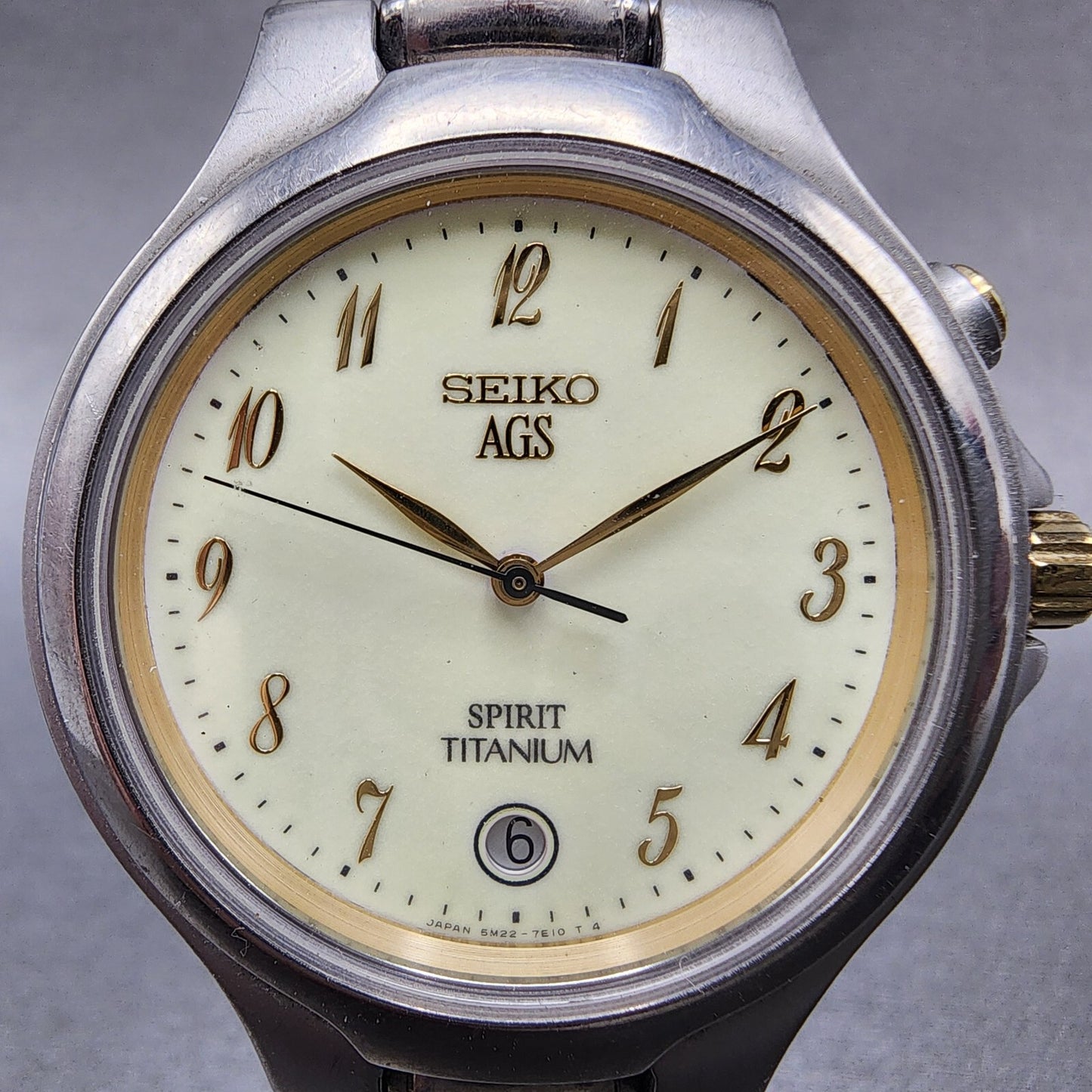 Seiko Spirit AGS Watch Men 37mm Luminous Dial Titanium Date 5m22-7B80 PARTS