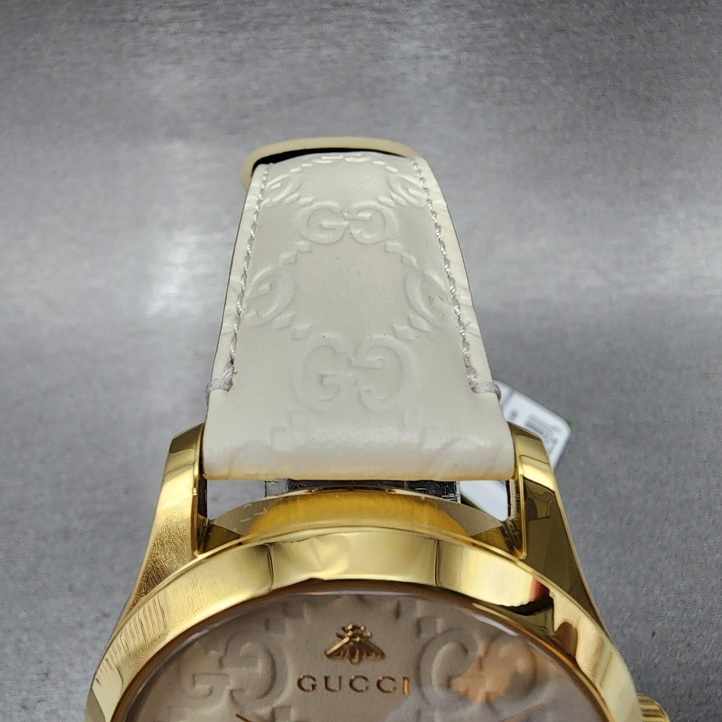Gucci G-Timeless Watch Women 38mm White Dial Gold Tone Round Leather YA1264033