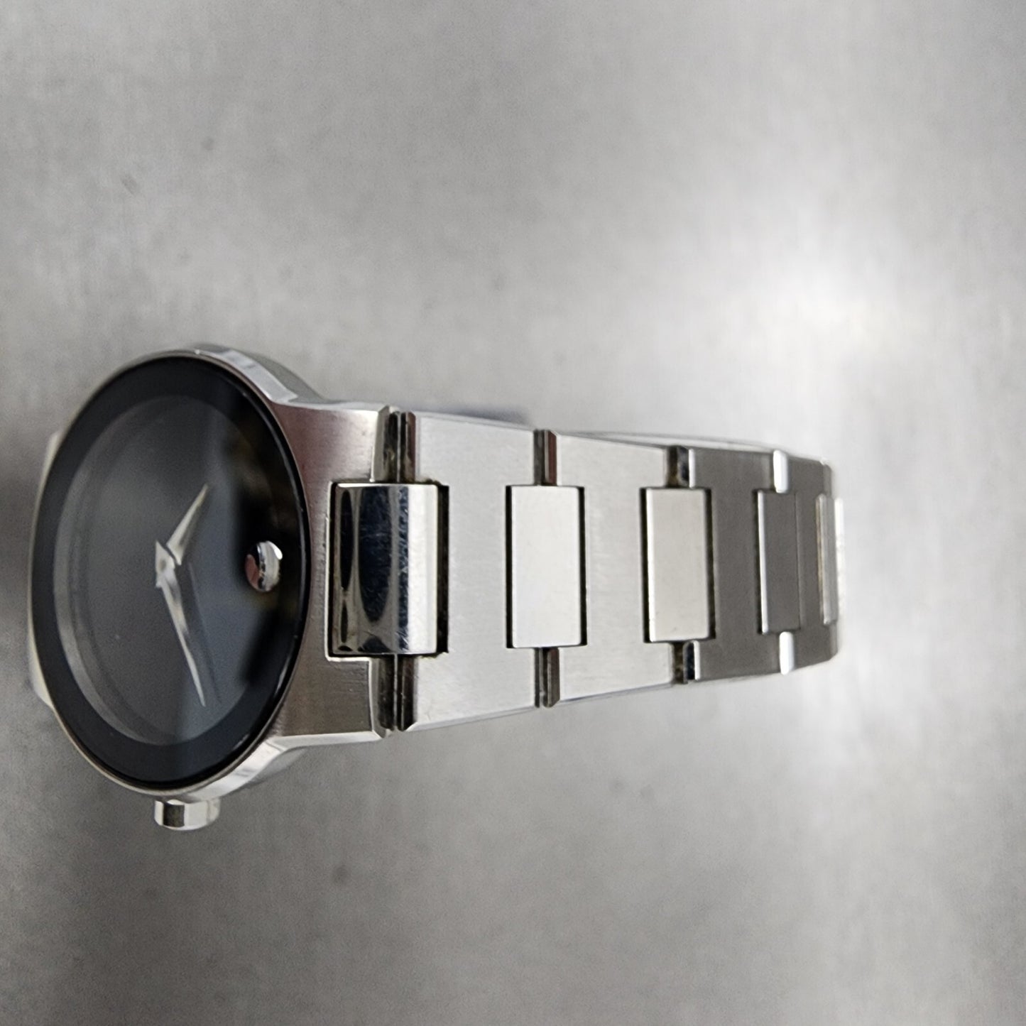 Movado Safiro Watch Women 26mm Black Dial Steel Round 0605806 New Battery