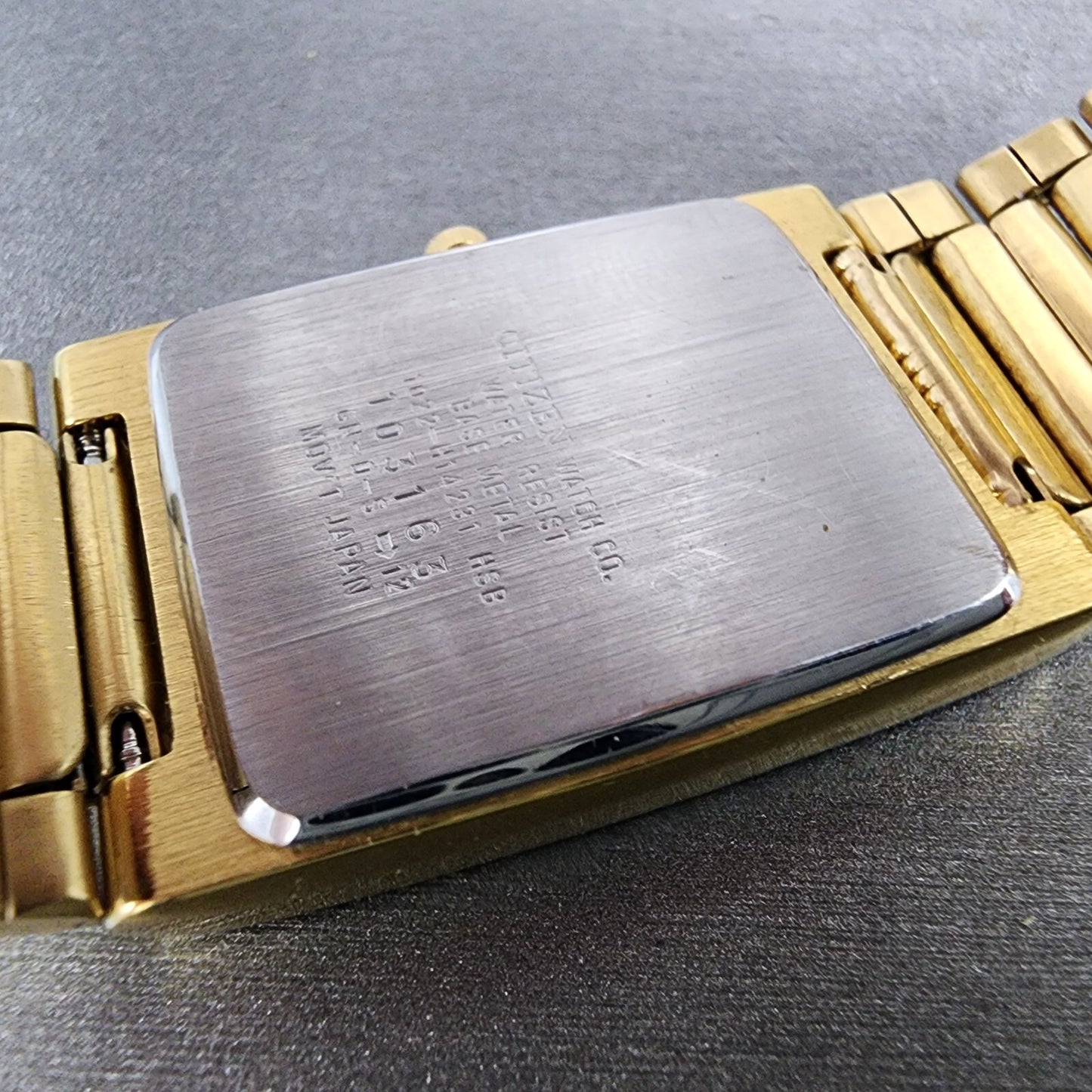 Citizen CQ Tank Watch Men 25mm Black Dial Gold Tone 1022-H14231 New Battery