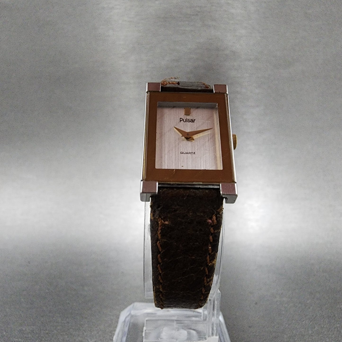 VTG Pulsar Tank Watch Women 16mm Silver Dial Two Tone Rectangle Y580-5309 NewBat