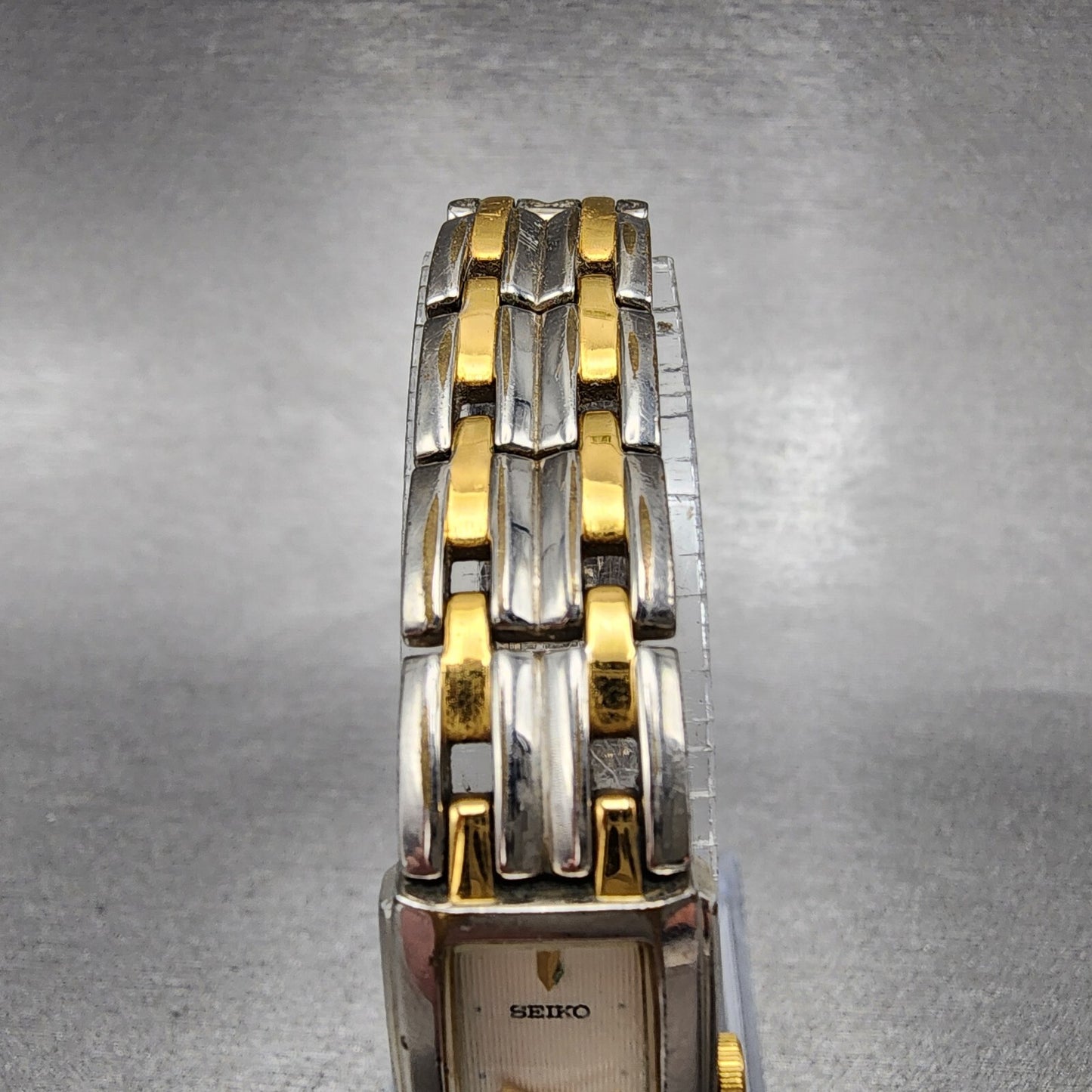 Seiko Tank Watch Women 15mm Cream Dial Two Tone Rectangle 4N00-7089 New Battery