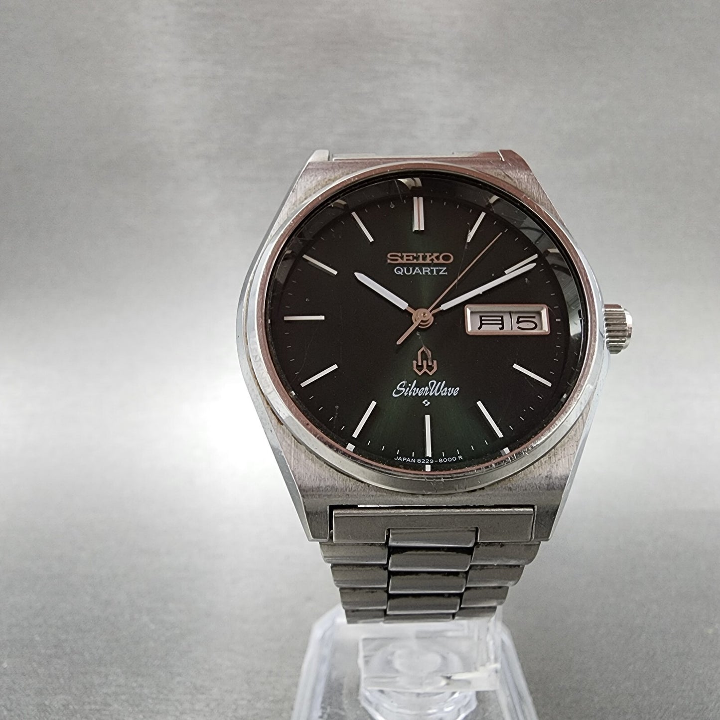 Seiko SilverWave Watch Men 36mm Green Dial Silver Tone Daydate 8229-8000 NewBat