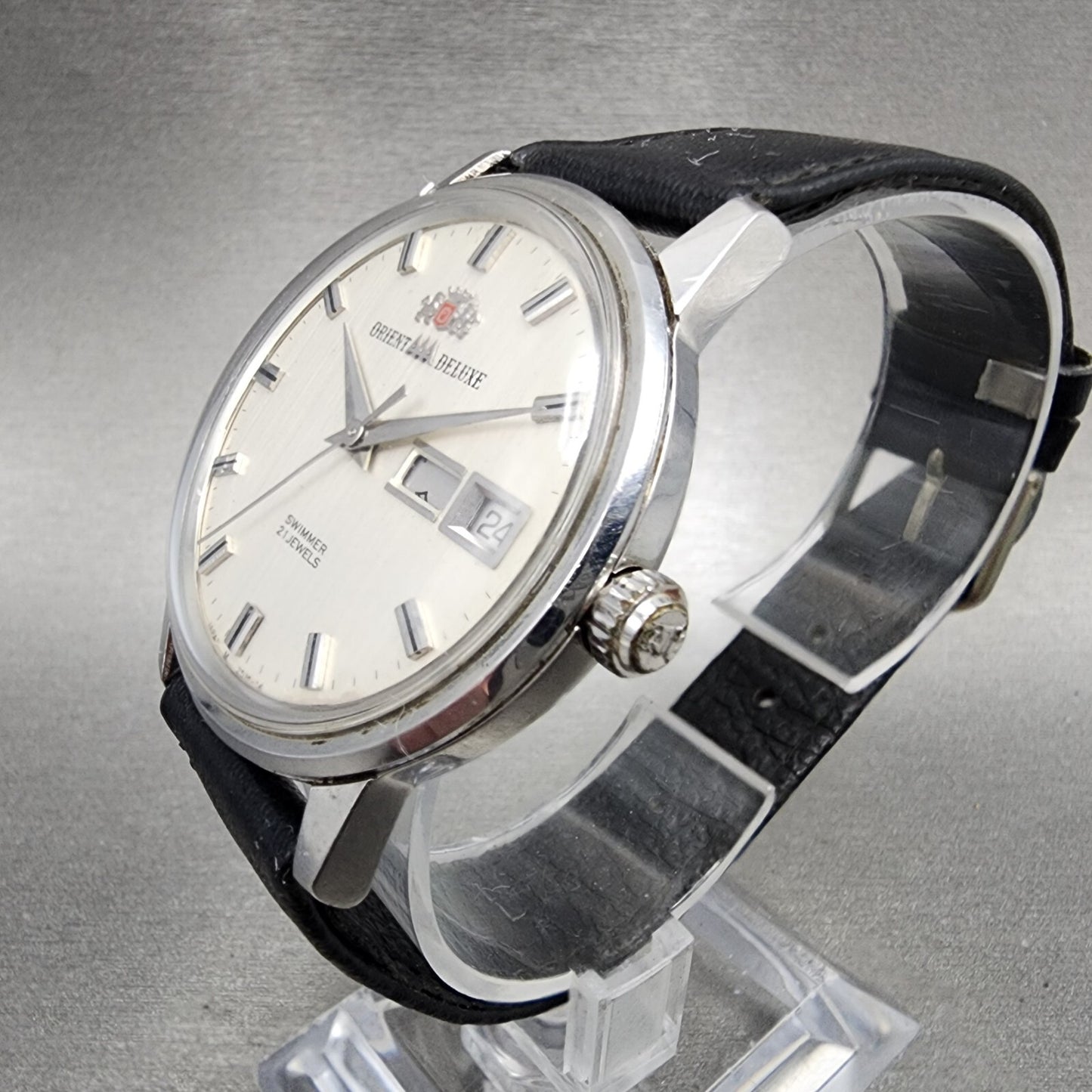Orient AAA Deluxe Watch Men 35mm Silver Dial Steel Daydate Automatic READ!! RUNS
