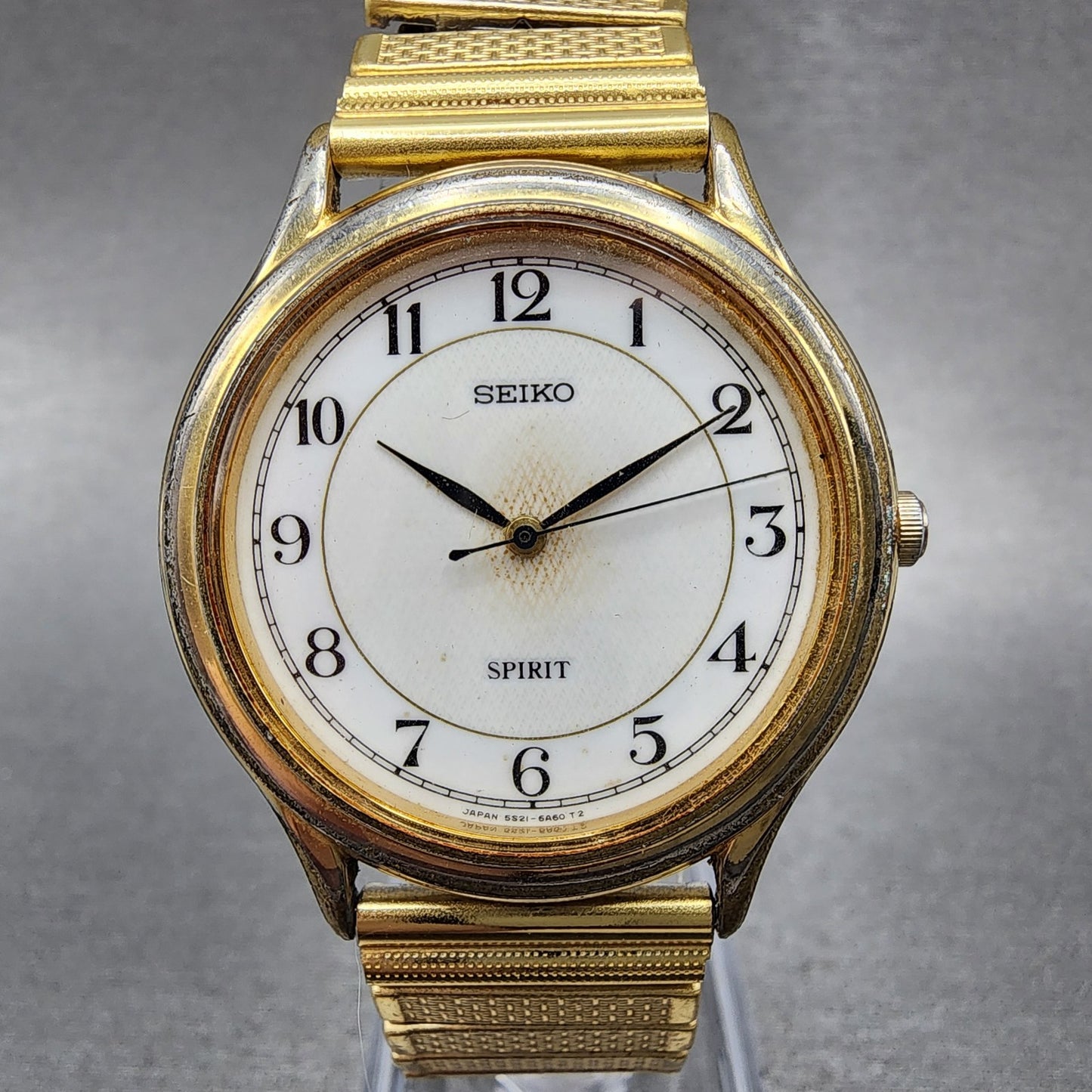 Seiko Spirit Watch Men 34mm White Dial Gold Tone 5s21-6a50 New Battery