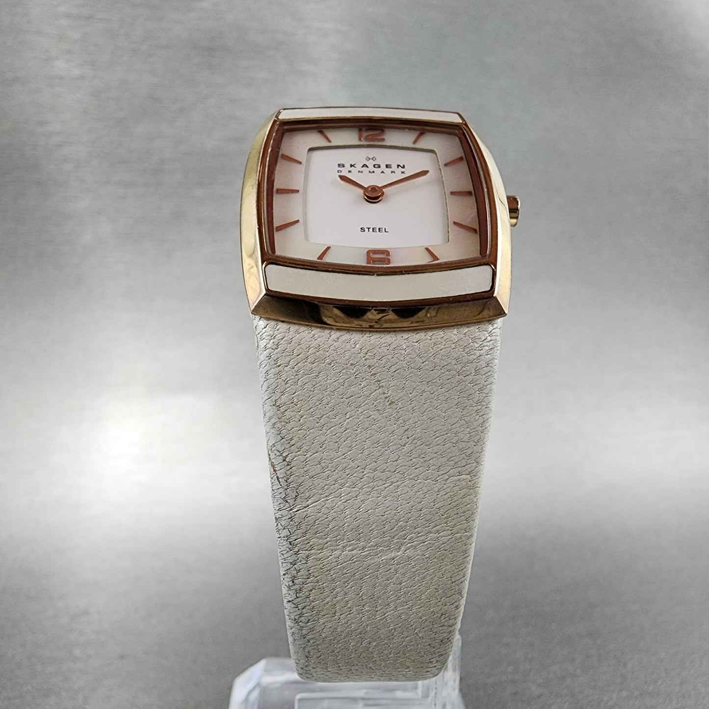 Skagen Tank Watch Women 24mm MOP White Rose Gold Tone Rectangle New Battery
