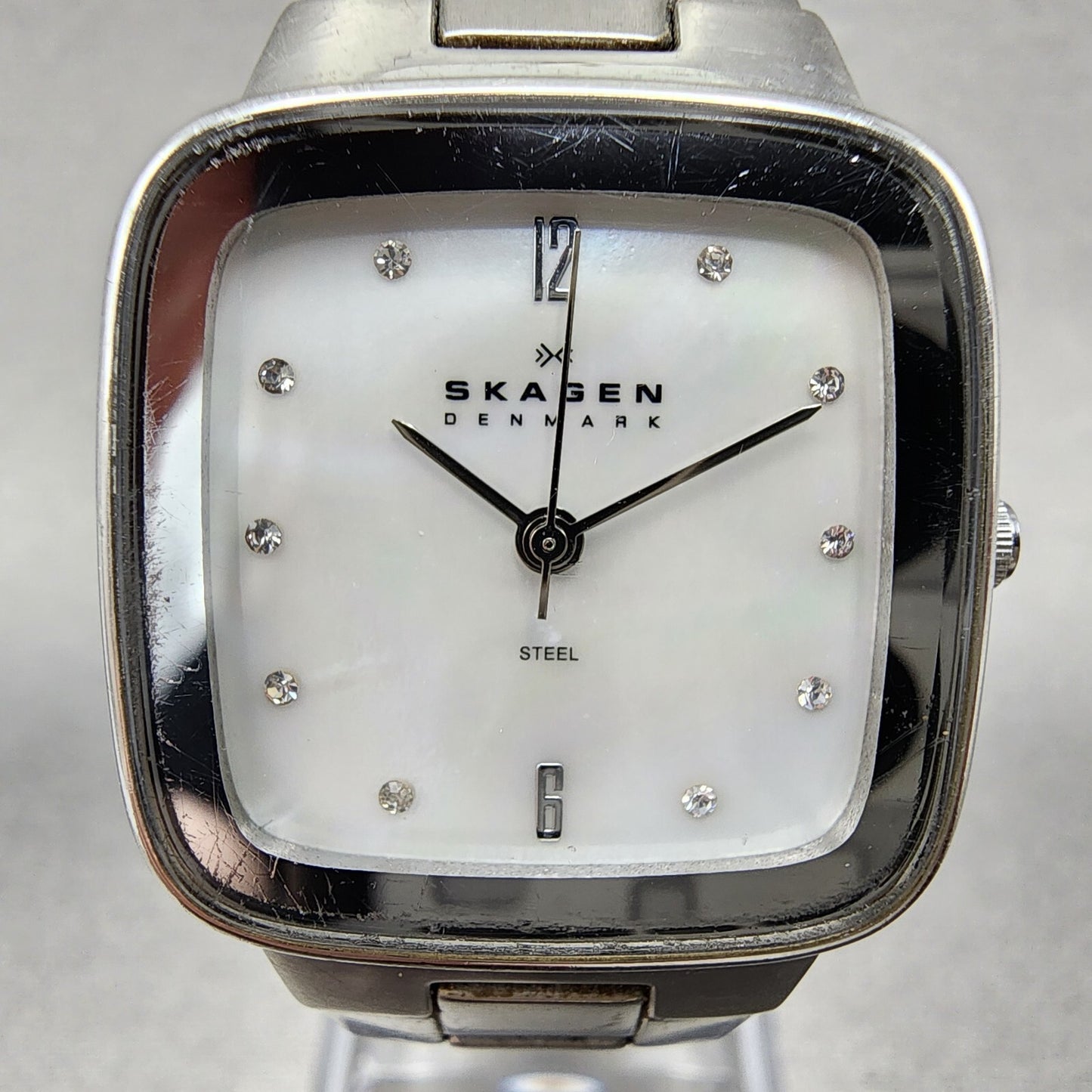 Skagen Steel Watch Women 26mm MOP Dial Silver Tone Rectangle 658SSSX New Batt