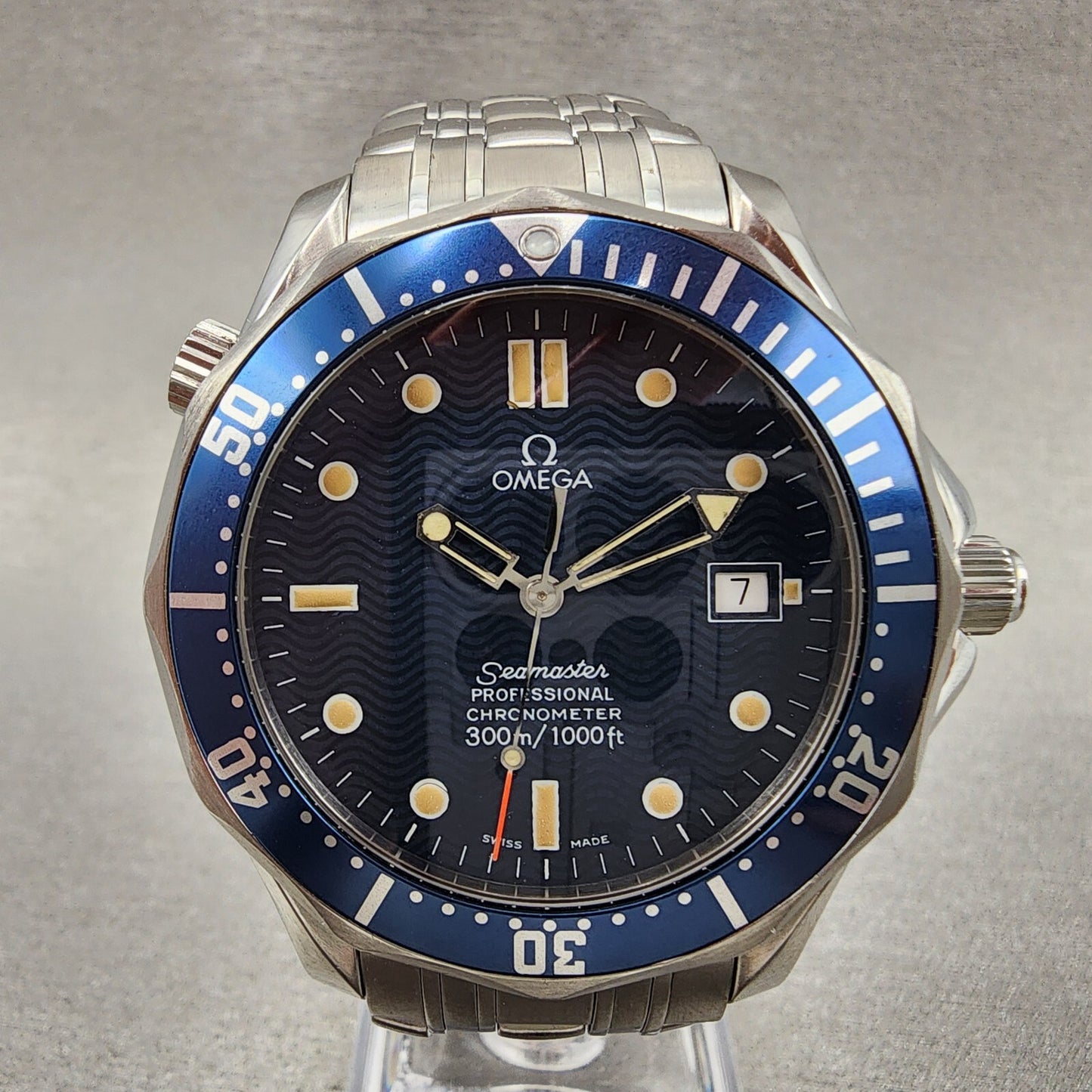 Omega Seamaster 300 Watch Men 41mm Blue Dial Steel Date Automatic Serviced Box