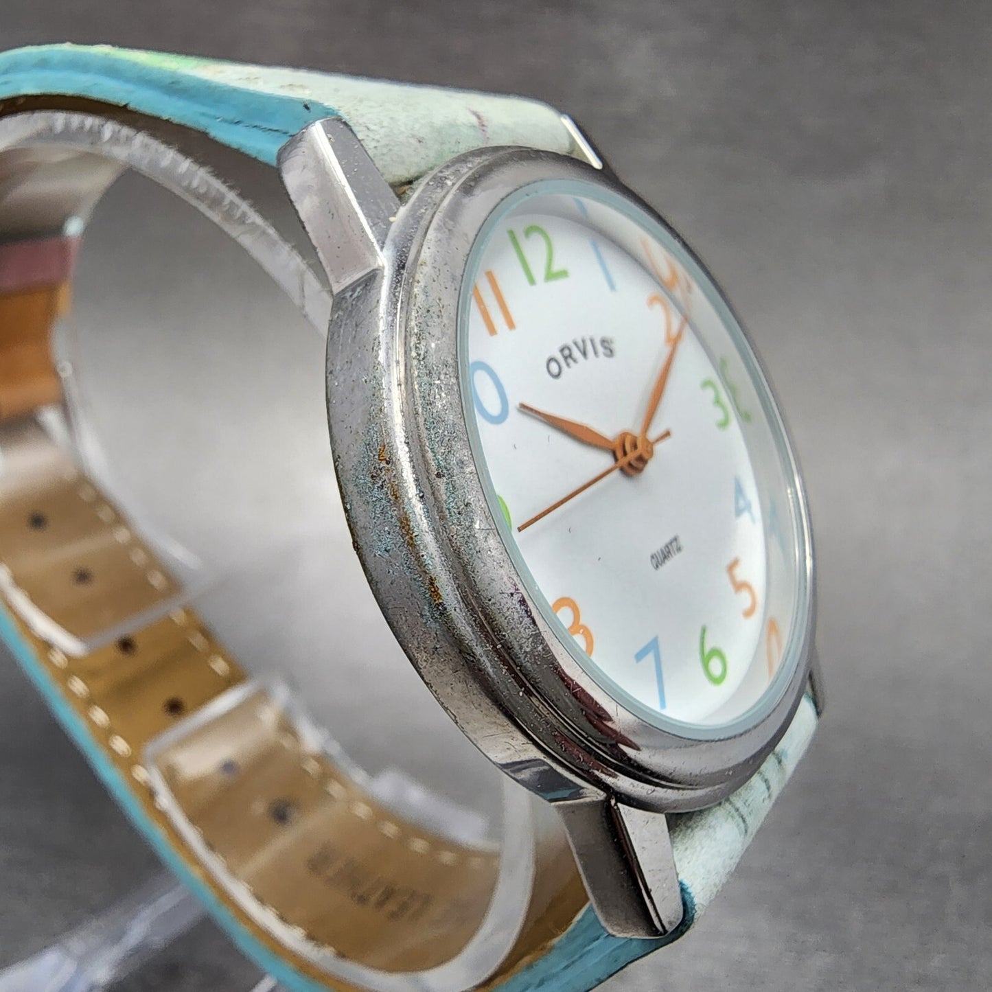 Orvis Watch Women 34mm White Dial Silver Tone Round Rainbow Band New Battery