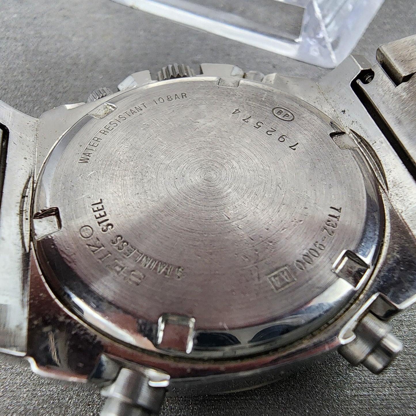Seiko Chronograph Watch Men 38mm Gray Dial Silver Tone Date 7t32-9000 New Batt