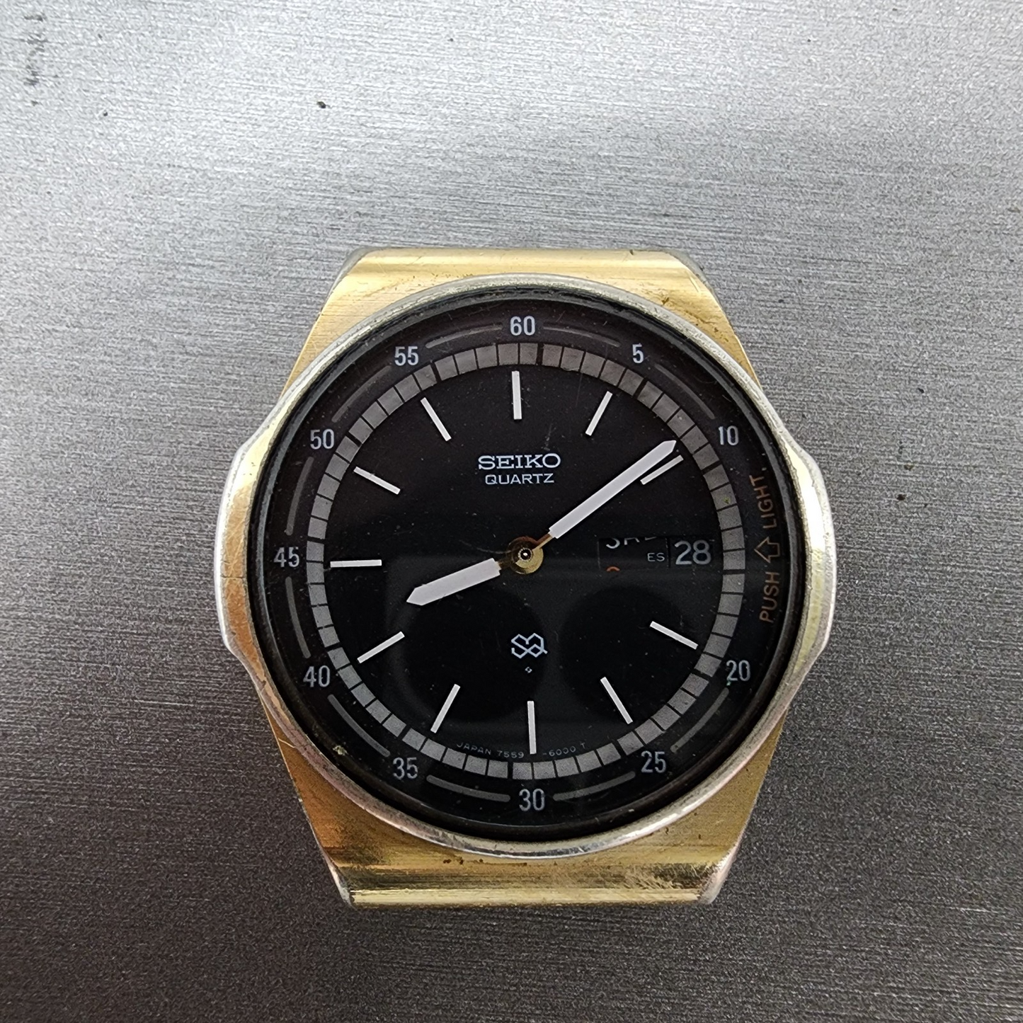 Seiko SQ Watch Men 37mm Black Dial Gold Tone Daydate 7559-6009 PARTS