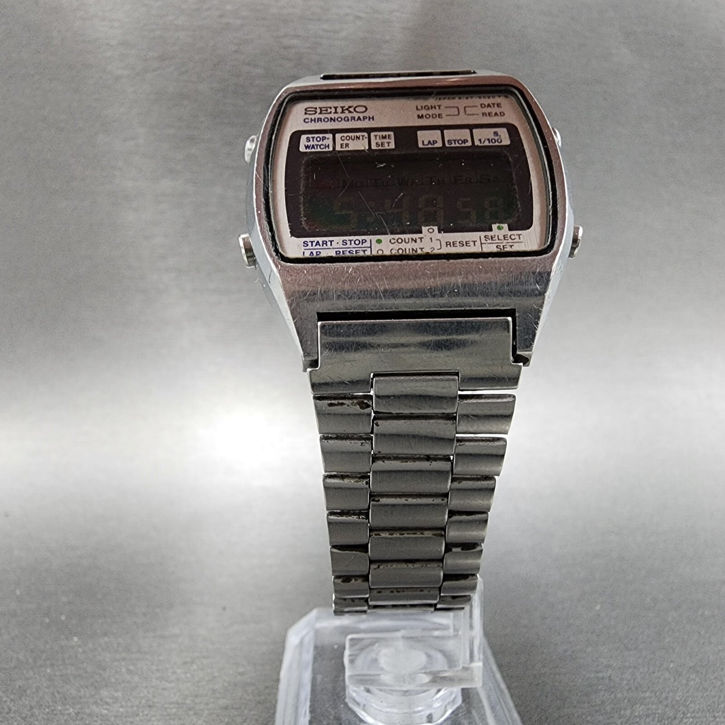 Seiko Digital Watch Men 34mm Steel Chronograph A127-5029 New Battery
