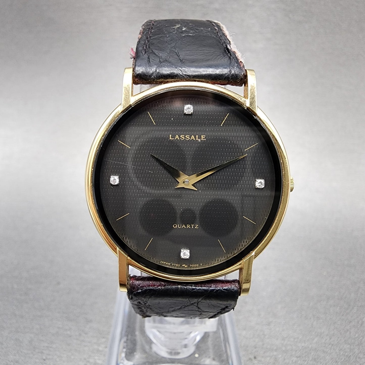 Seiko Lassale Watch Men 31mm Black Dial Gold Tone 7750-7009 New Battery READ!!!